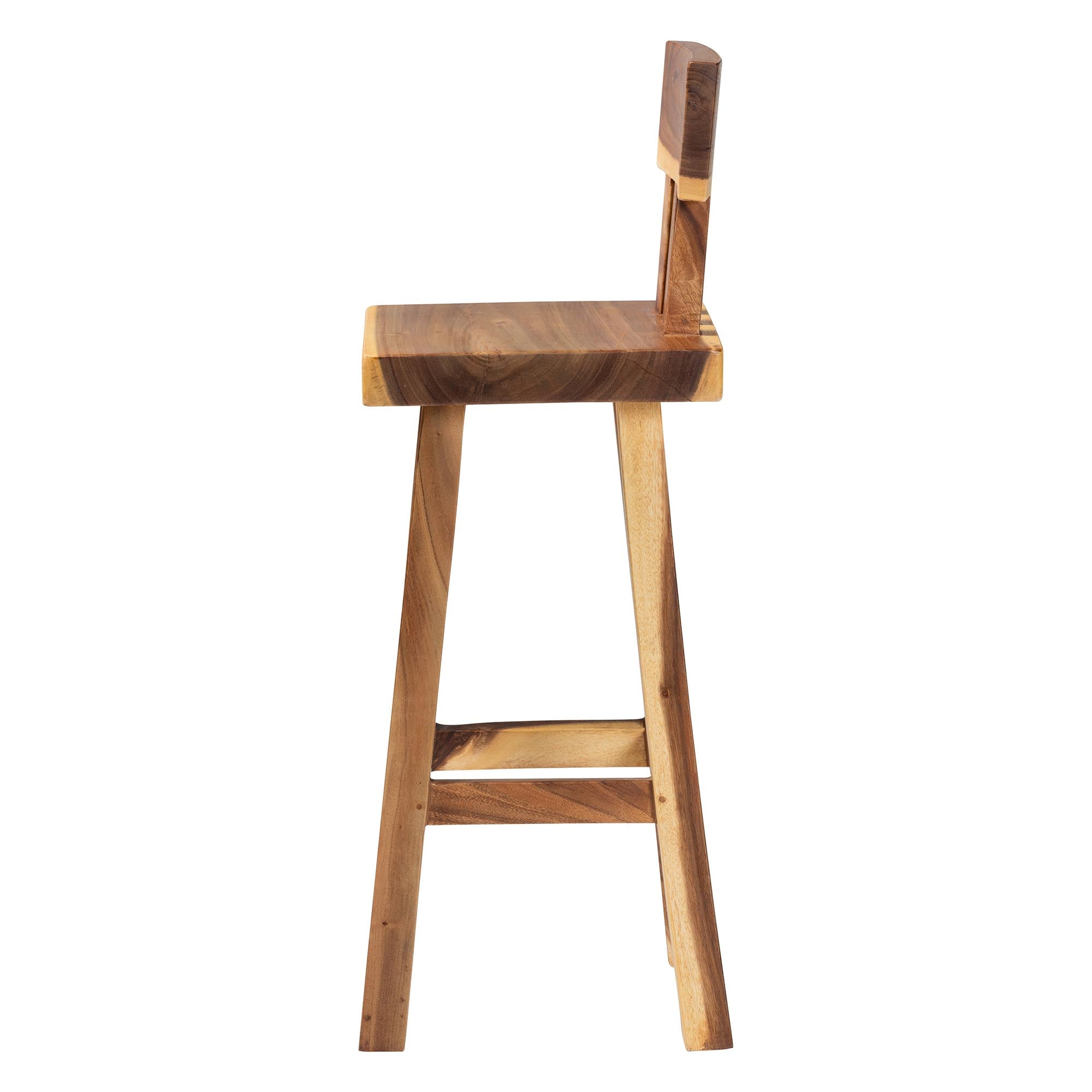 bali & pari Luli Suar Wood Bar Stool - Handcrafted Solid Wood Stool with Backrest, Rustic Modern Seating for Kitchen or Bar Area