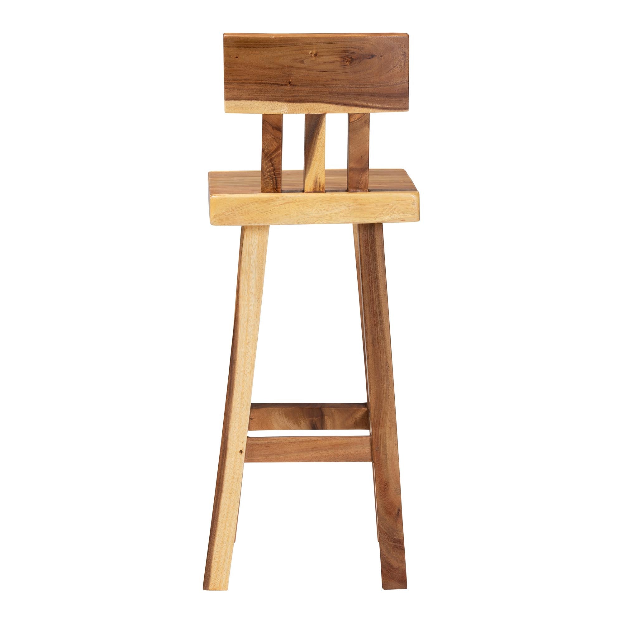 bali & pari Luli Suar Wood Bar Stool - Handcrafted Solid Wood Stool with Backrest, Rustic Modern Seating for Kitchen or Bar Area