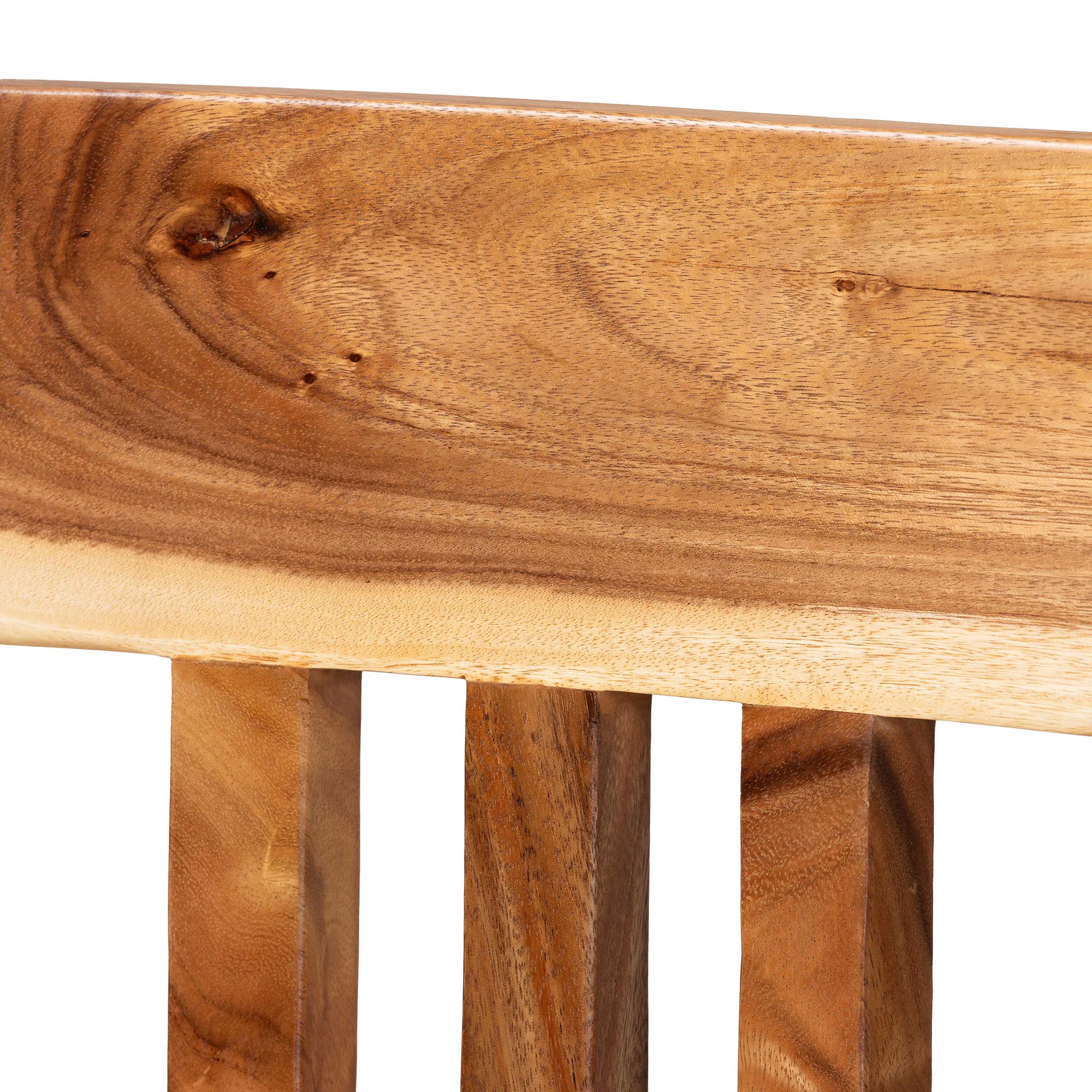 bali & pari Luli Suar Wood Bar Stool - Handcrafted Solid Wood Stool with Backrest, Rustic Modern Seating for Kitchen or Bar Area