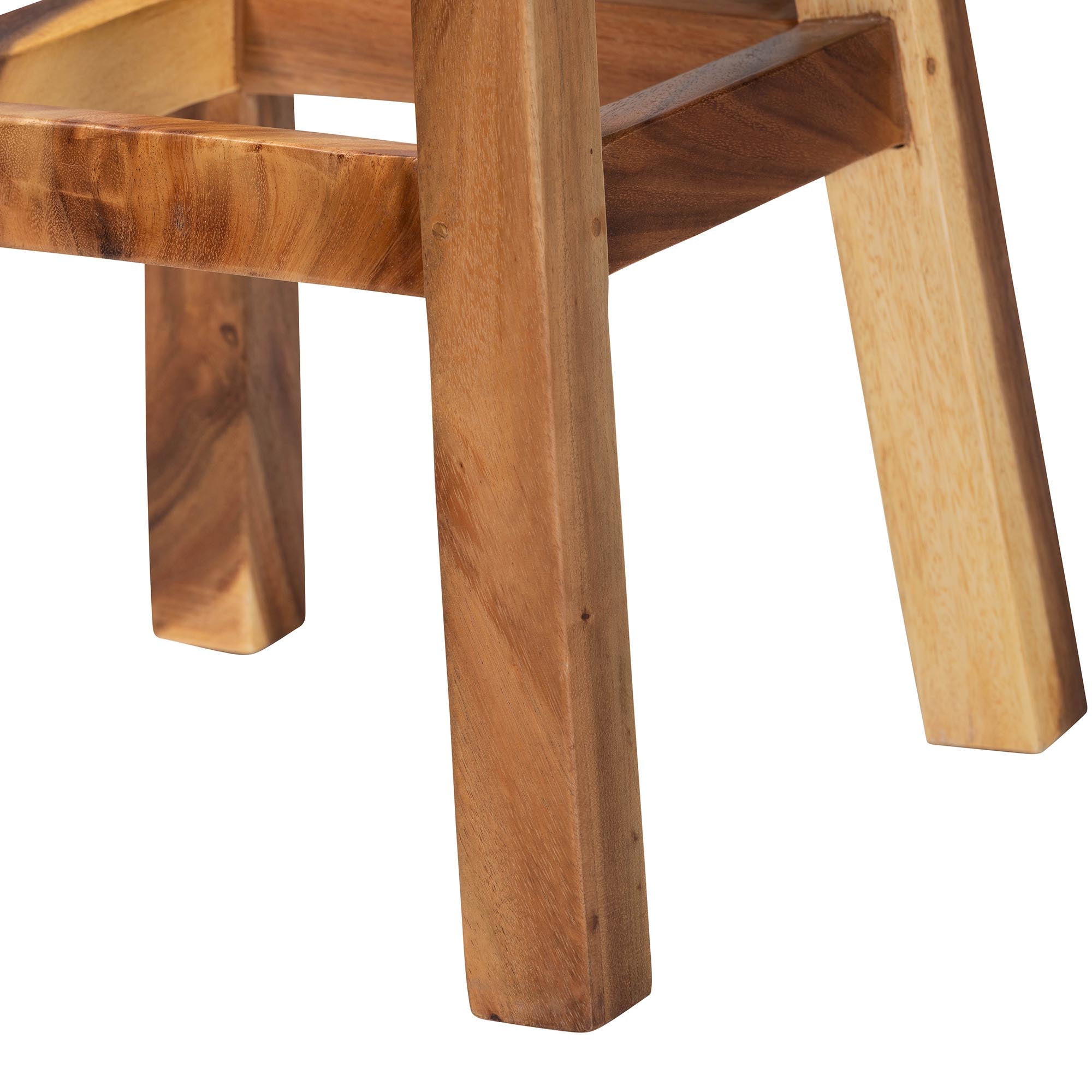 bali & pari Luli Suar Wood Bar Stool - Handcrafted Solid Wood Stool with Backrest, Rustic Modern Seating for Kitchen or Bar Area