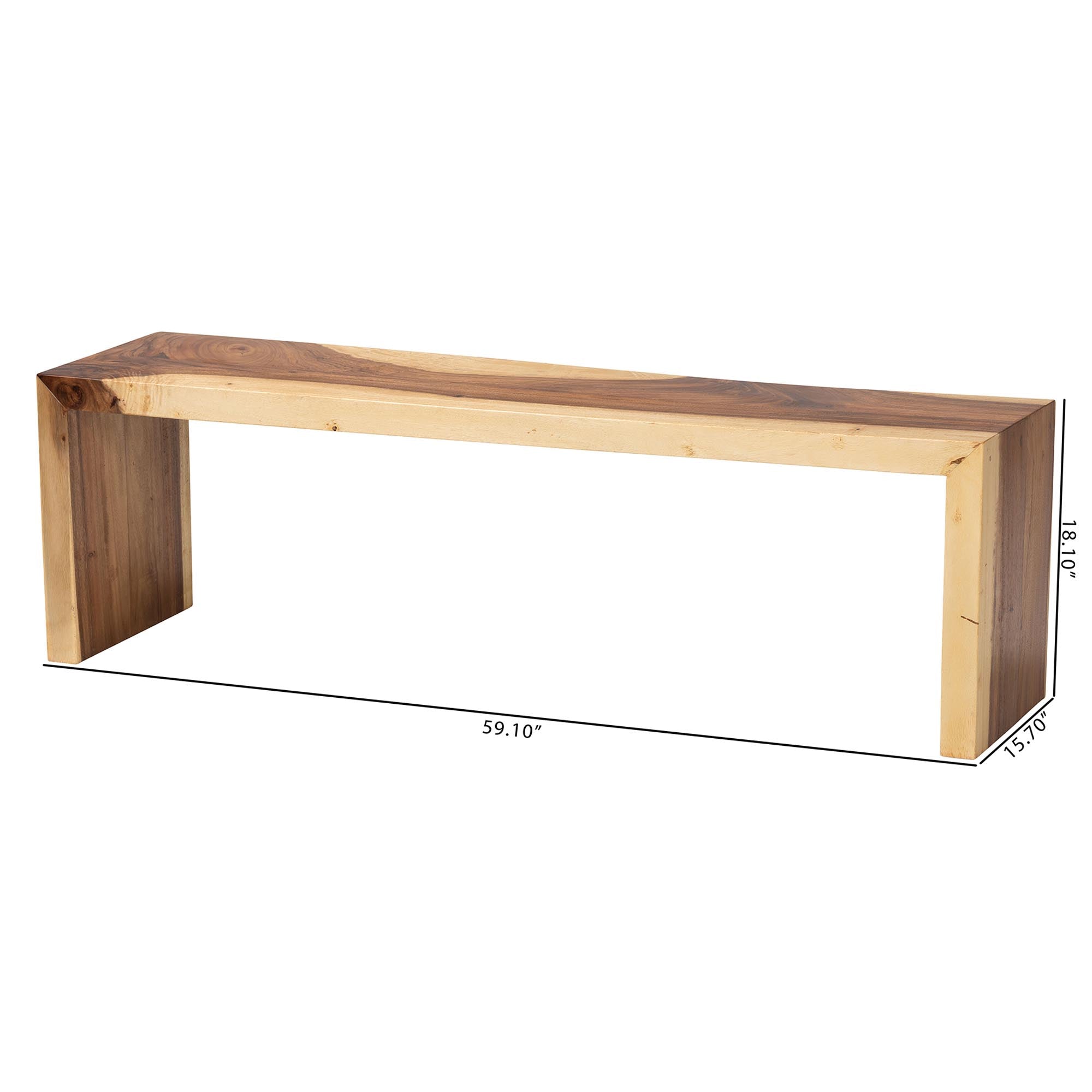 bali & pari Bai Solid Suar Wood Accent Bench - Modern Rustic Wood Seating for Entryway, Dining, or Living Room