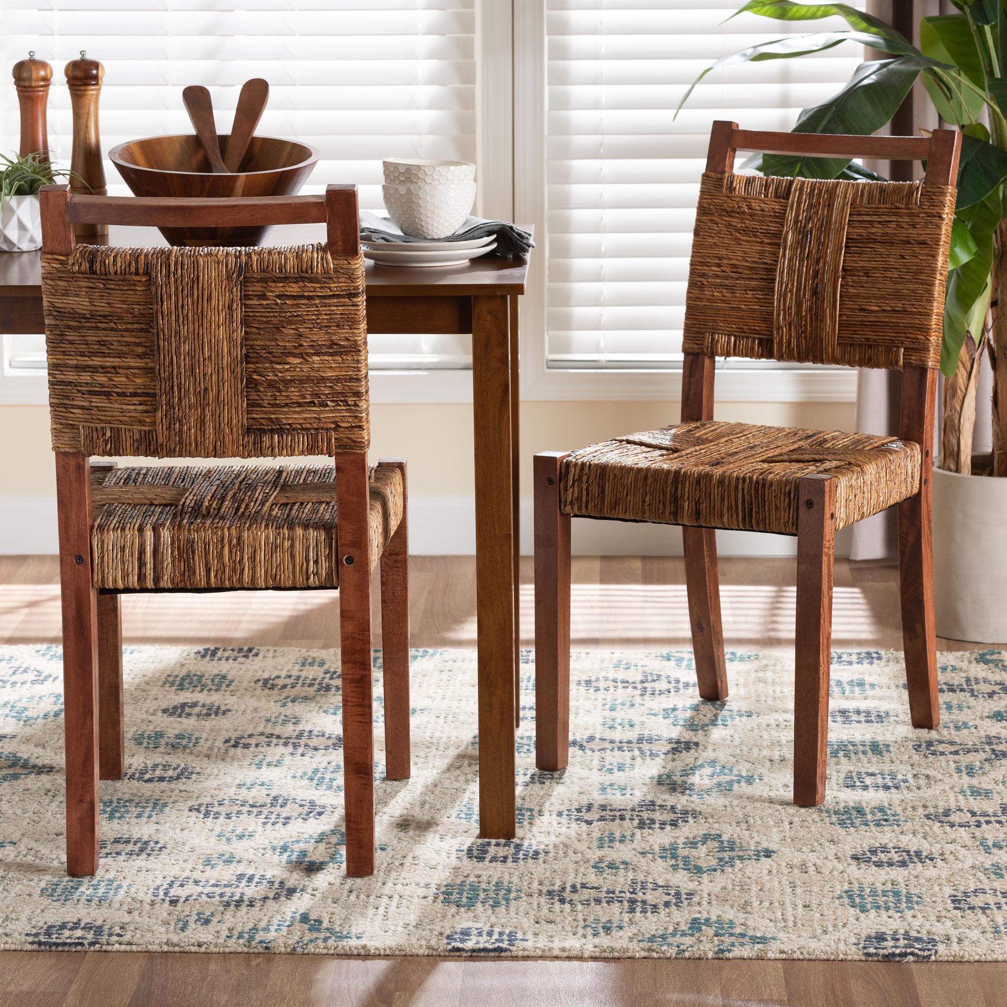 bali & pari Chabela Handwoven Seagrass Dining Chair Set of 2- Solid Mango Wood Frame with Woven Seat and Backrest, Rustic Boho Style Kitchen or Dining Room Seating,