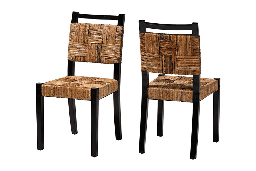bali & pari Raniya Handwoven Seagrass Dining Chair Set of 2- Solid Mango Wood Frame with Woven Seat and Backrest, Rustic Boho Style Kitchen or Dining Room Seating,