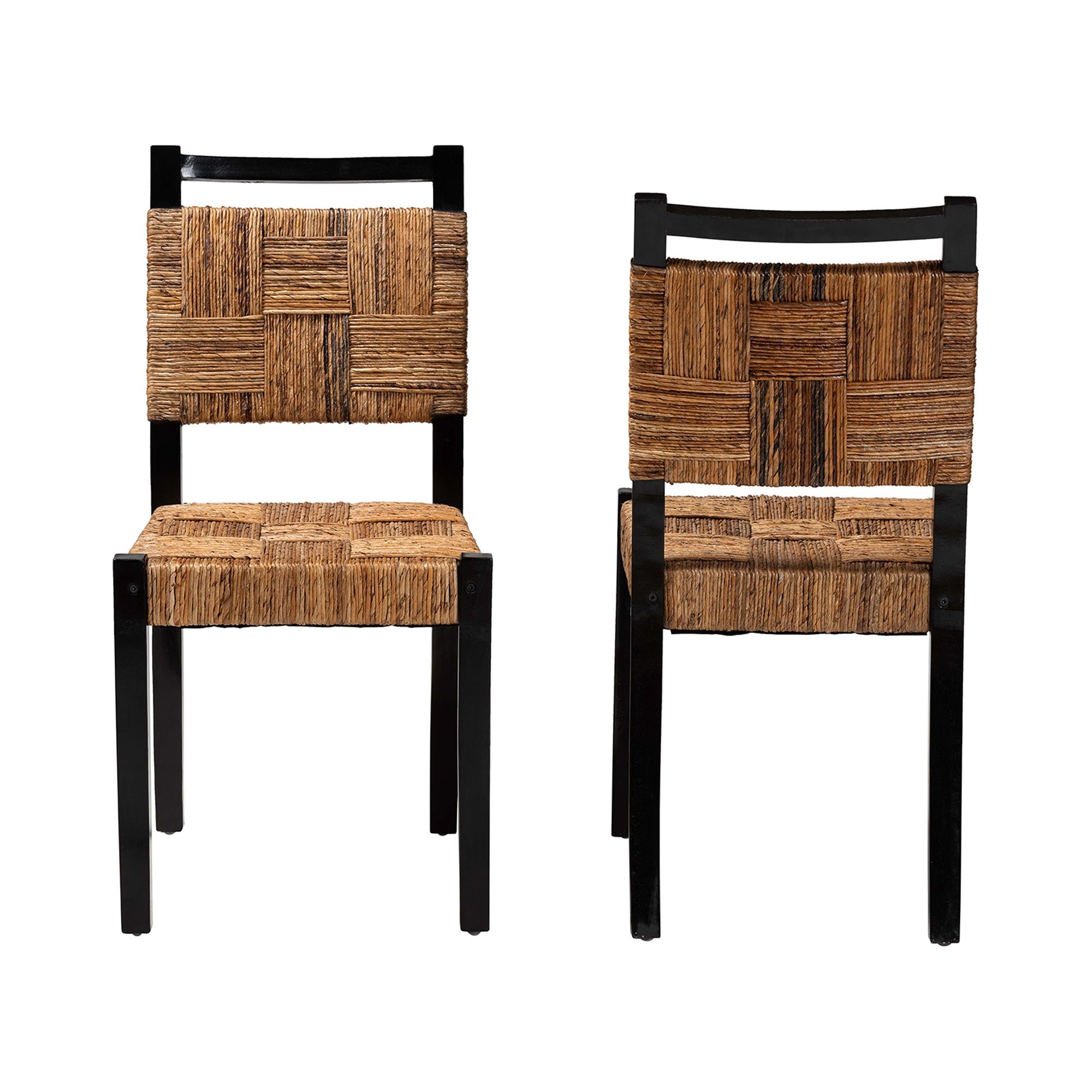 bali & pari Raniya Handwoven Seagrass Dining Chair Set of 2- Solid Mango Wood Frame with Woven Seat and Backrest, Rustic Boho Style Kitchen or Dining Room Seating,