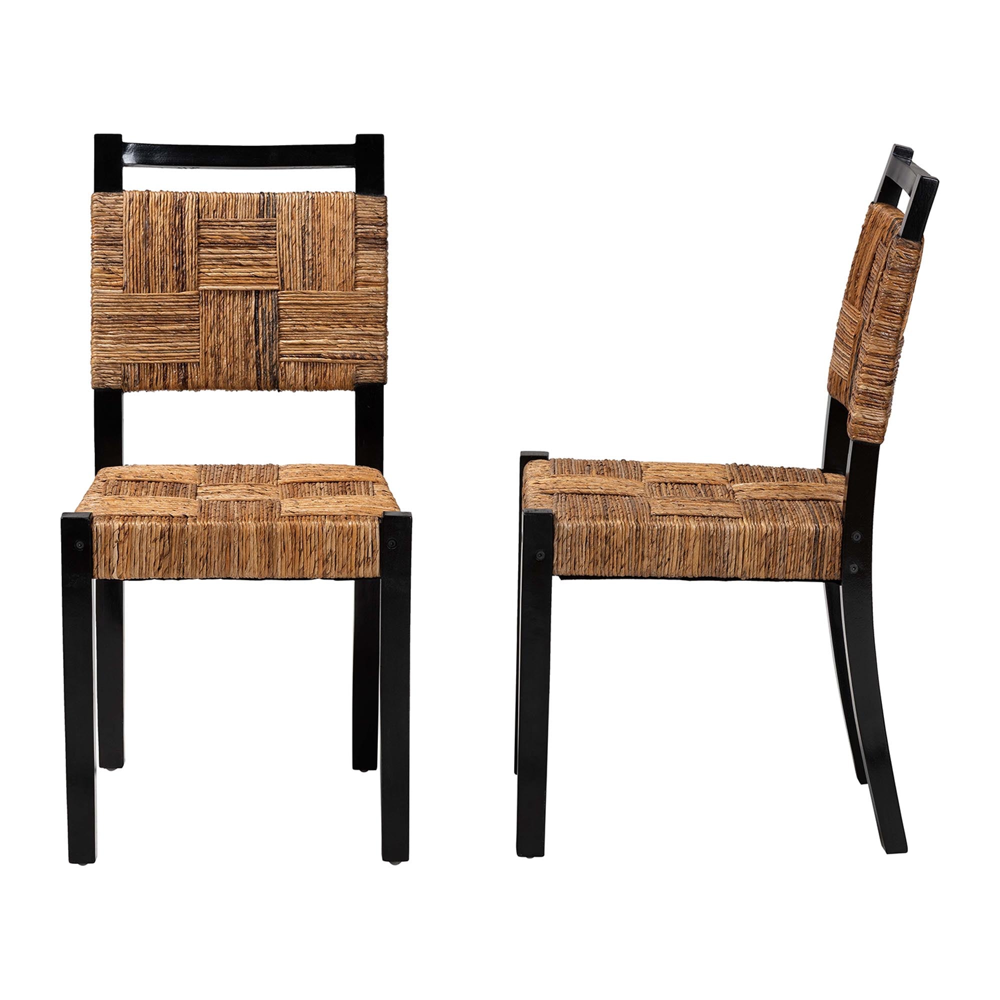 bali & pari Raniya Handwoven Seagrass Dining Chair Set of 2- Solid Mango Wood Frame with Woven Seat and Backrest, Rustic Boho Style Kitchen or Dining Room Seating,