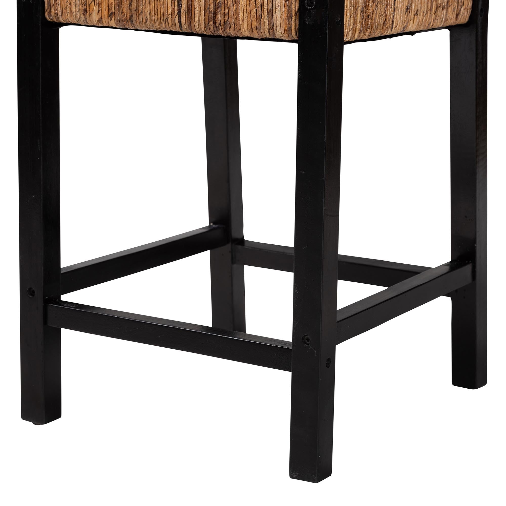 bali & pari Raniya Seagrass Counter Stool Set of 2 - Solid Mango Wood Frame with Woven Seat and Backrest, Rustic Boho Style Dining or Kitchen Island Seating,