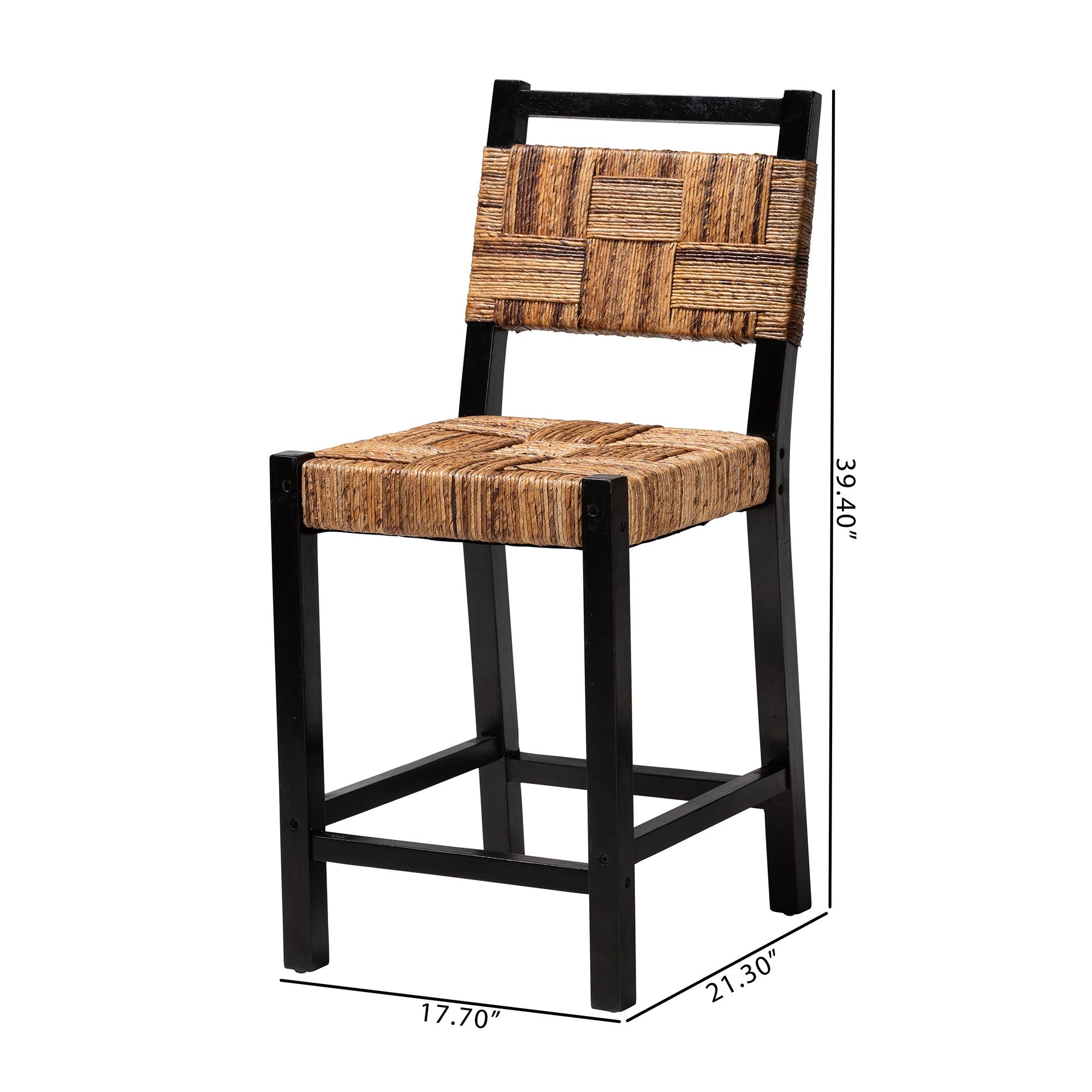 bali & pari Raniya Seagrass Counter Stool Set of 2 - Solid Mango Wood Frame with Woven Seat and Backrest, Rustic Boho Style Dining or Kitchen Island Seating,