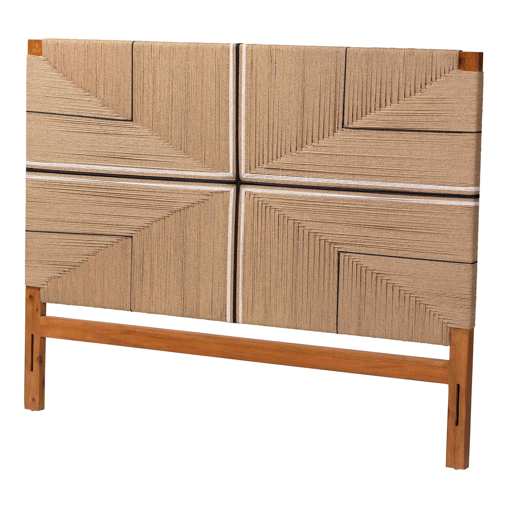 bali & pari Prita Paper Loom Headboard with Mahogany Wood Frame, Handwoven Bed Backrest Panel with Geometric Design, Boho Rustic Bedroom Accent,