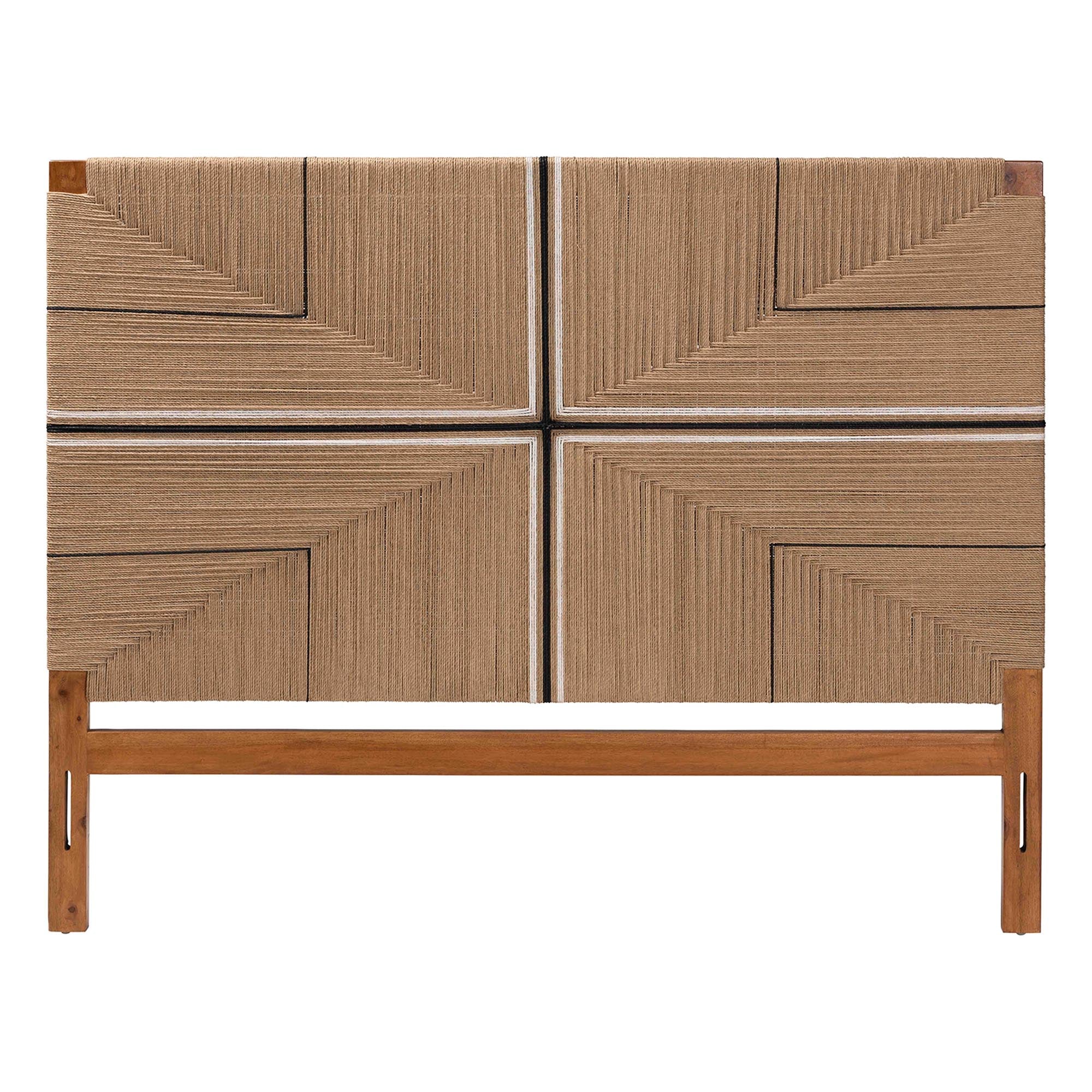 bali & pari Prita Paper Loom Headboard with Mahogany Wood Frame, Handwoven Bed Backrest Panel with Geometric Design, Boho Rustic Bedroom Accent,