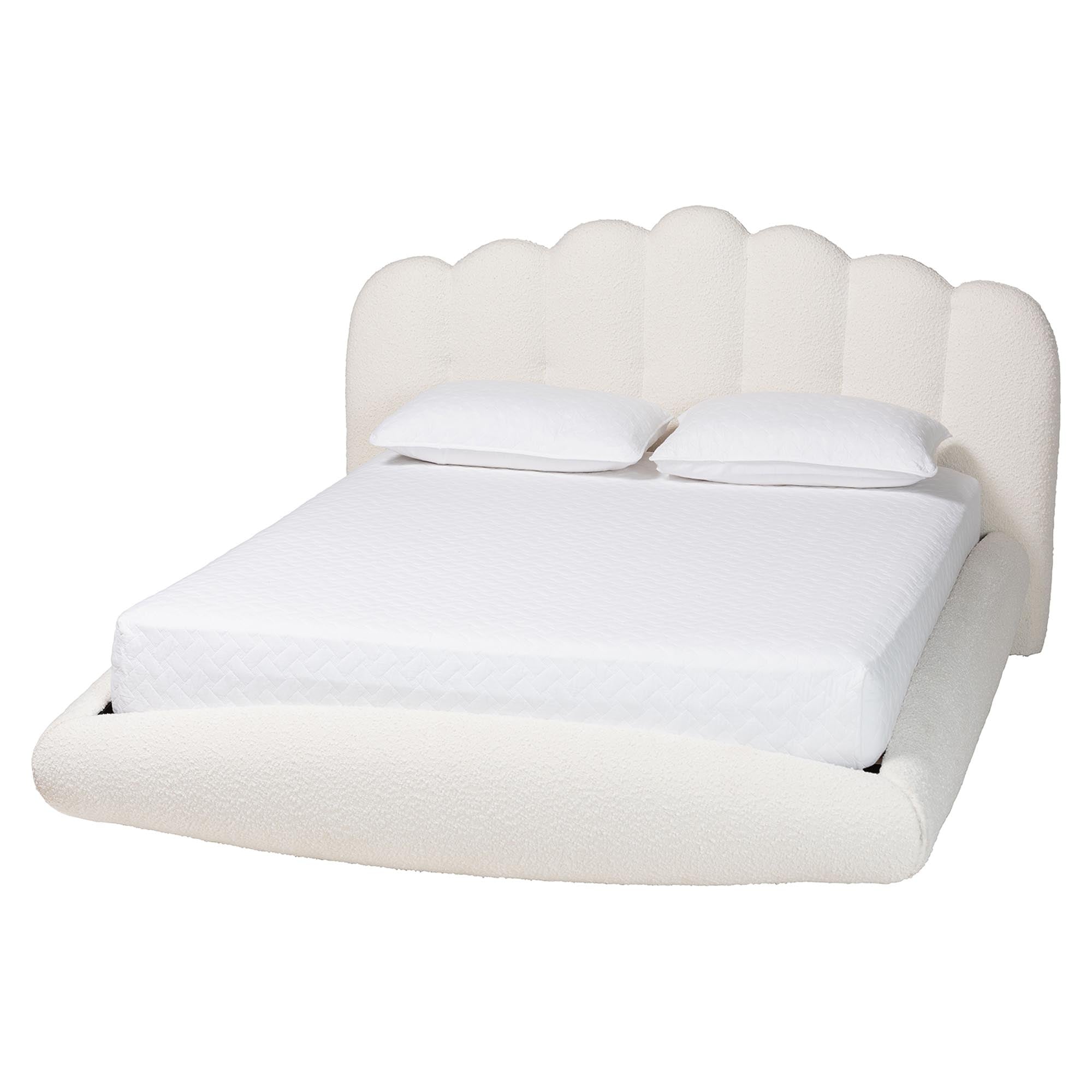 Grenier Modern Cream Boucle Fabric Floating Bed