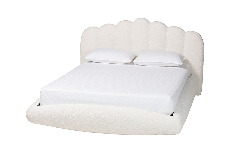 Grenier Modern Cream Boucle Fabric Floating Bed