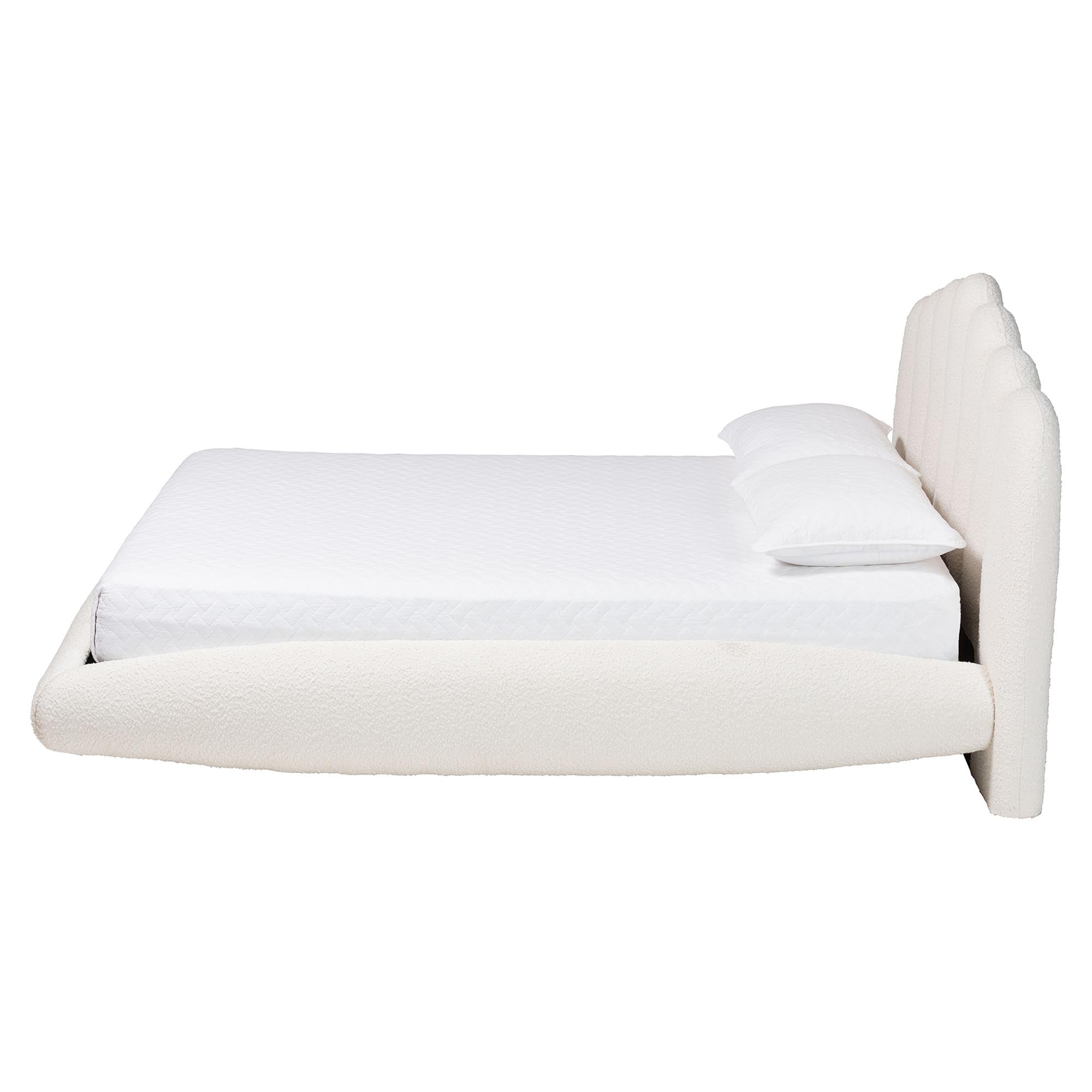 Grenier Modern Cream Boucle Fabric Floating Bed