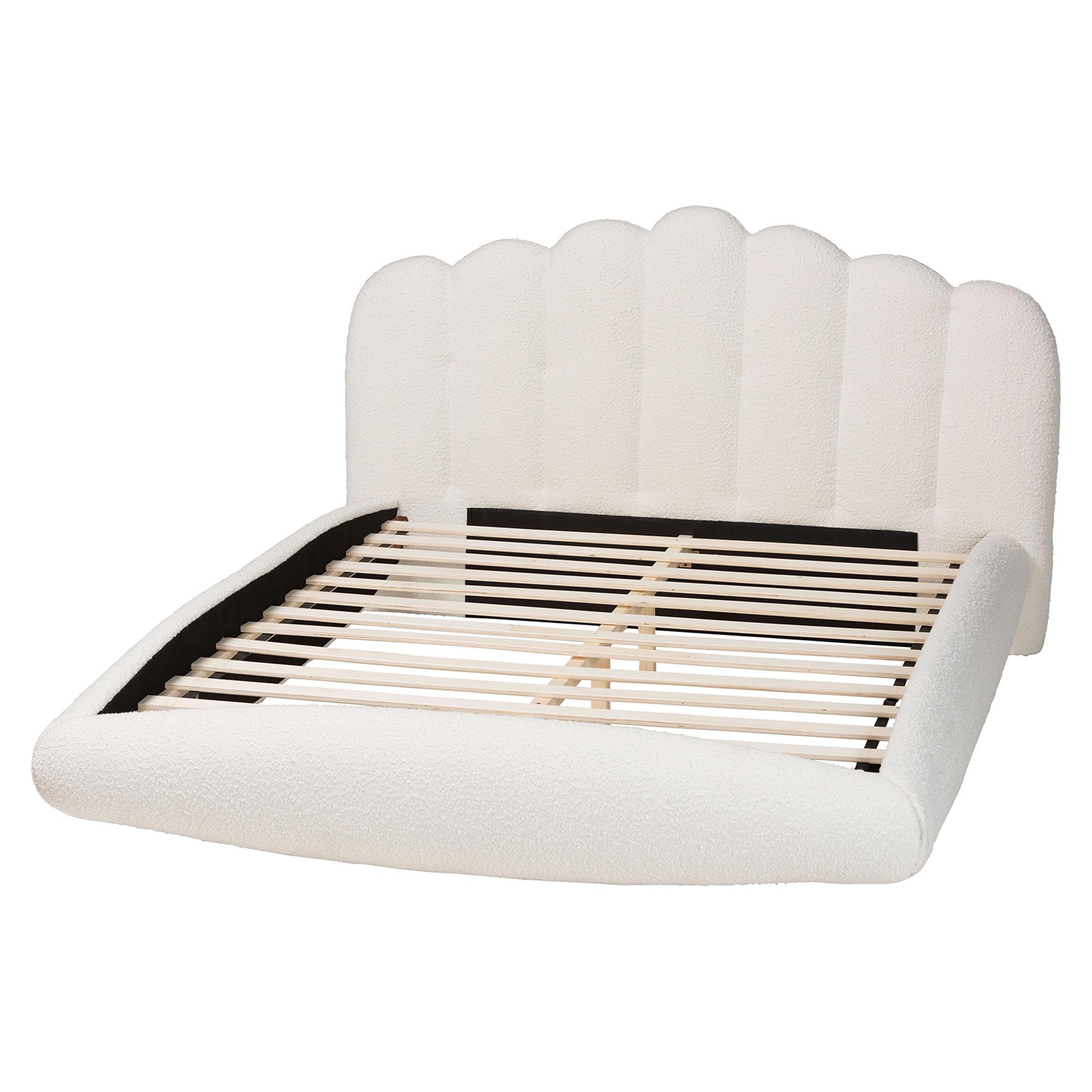 Grenier Modern Cream Boucle Fabric Floating Bed