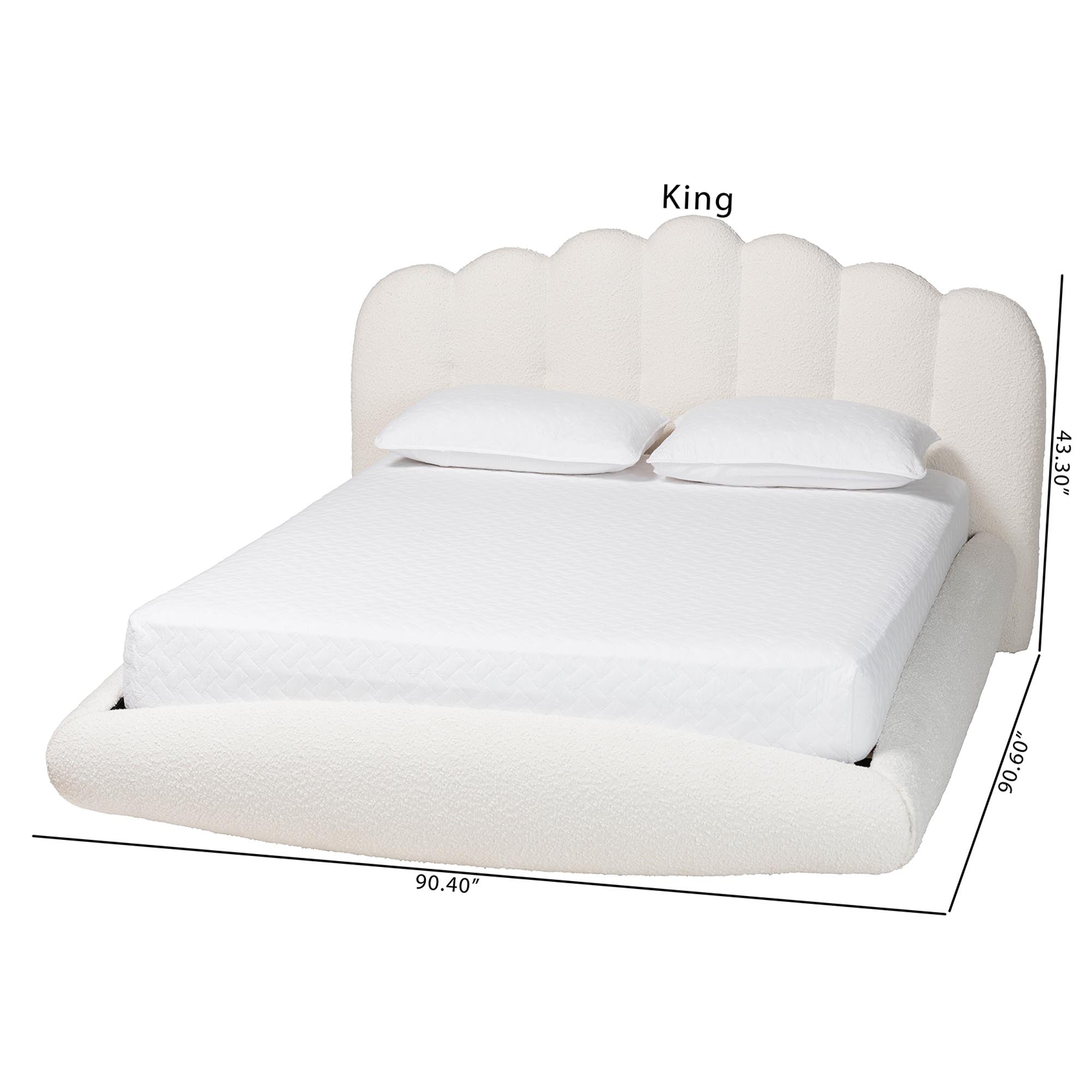 Grenier Modern Cream Boucle Fabric Floating Bed