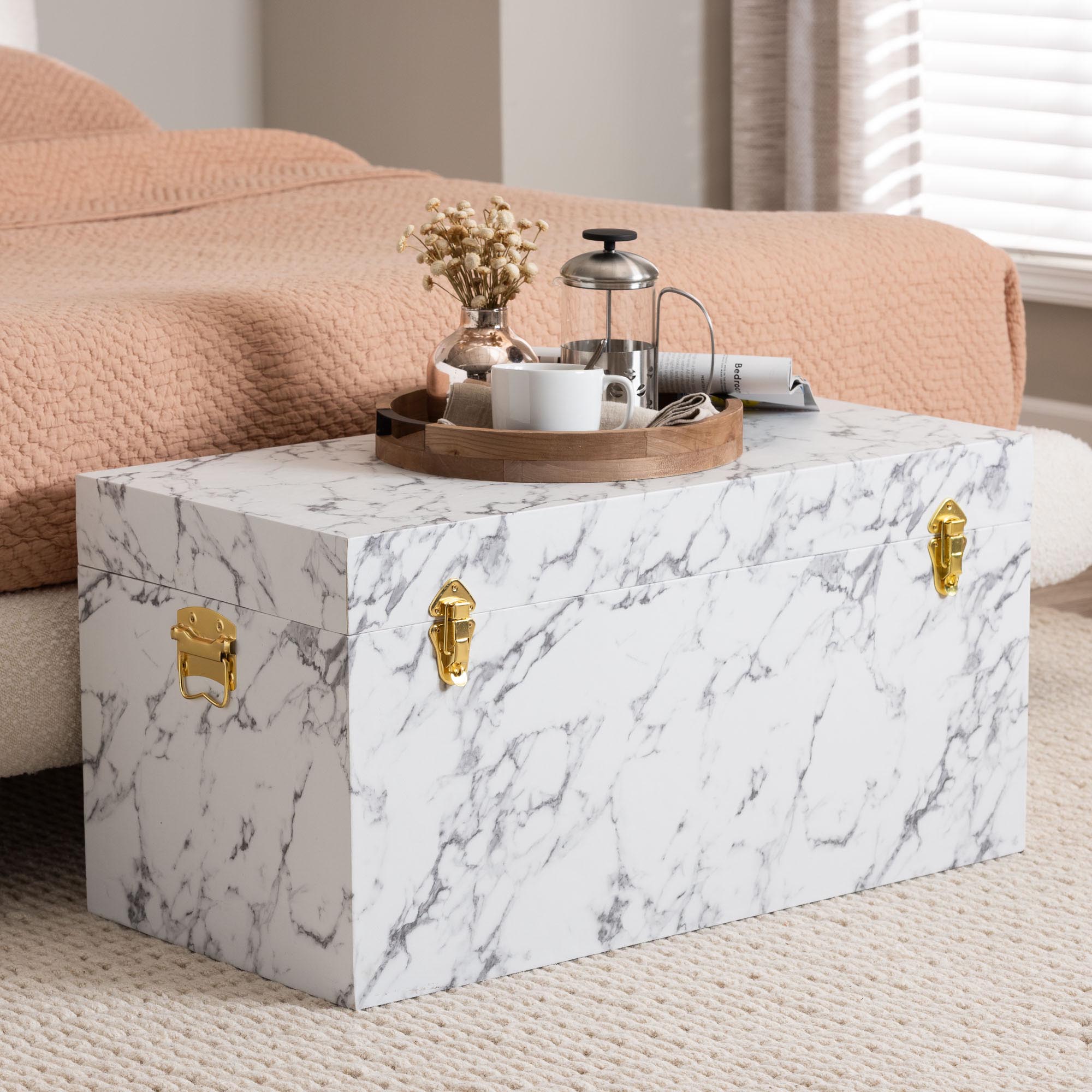 Brenta Storage Trunk with Lift-Top Lid - Decorative Organizer Chest with Faux Marble Effect, Contemporary Storage Solution