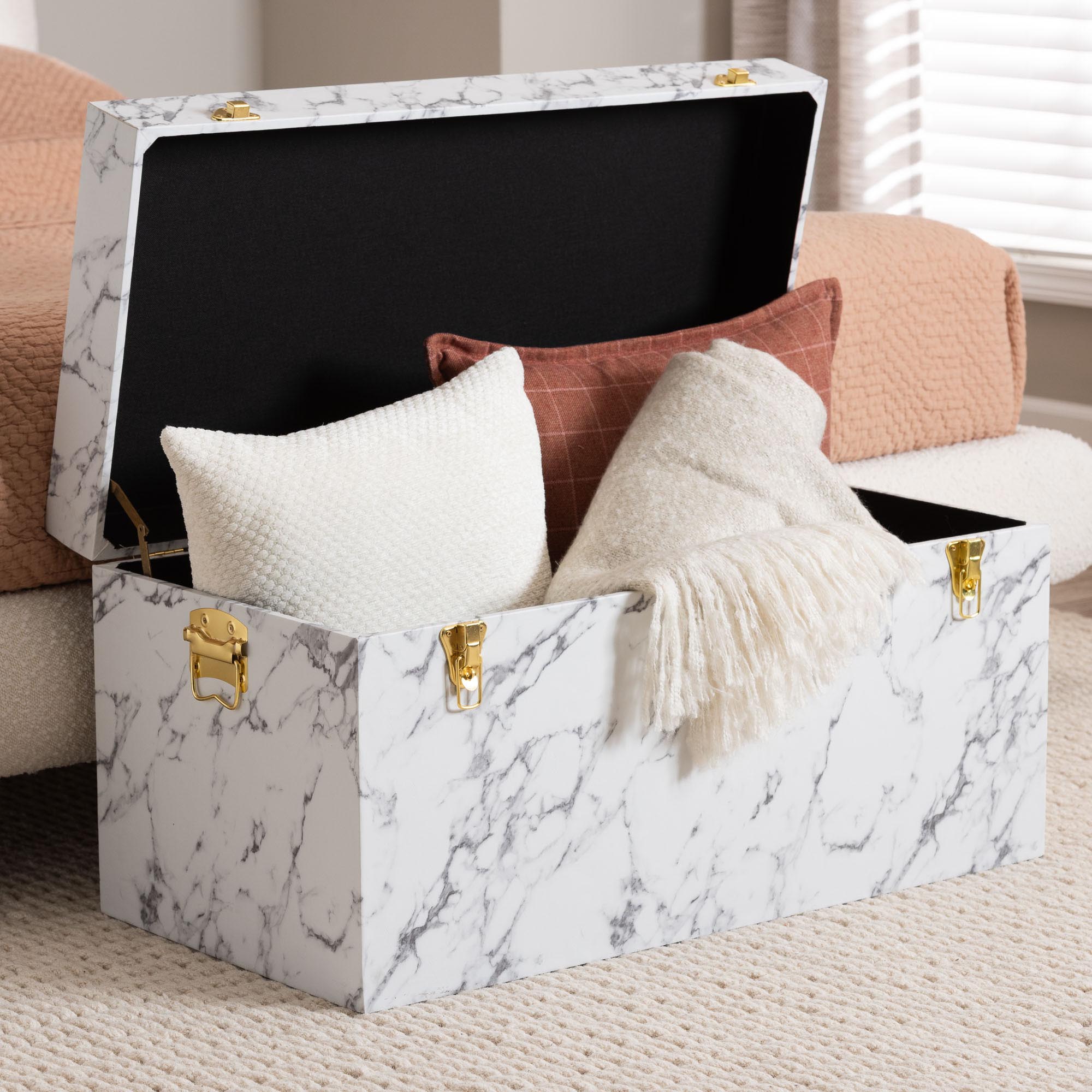 Brenta Storage Trunk with Lift-Top Lid - Decorative Organizer Chest with Faux Marble Effect, Contemporary Storage Solution