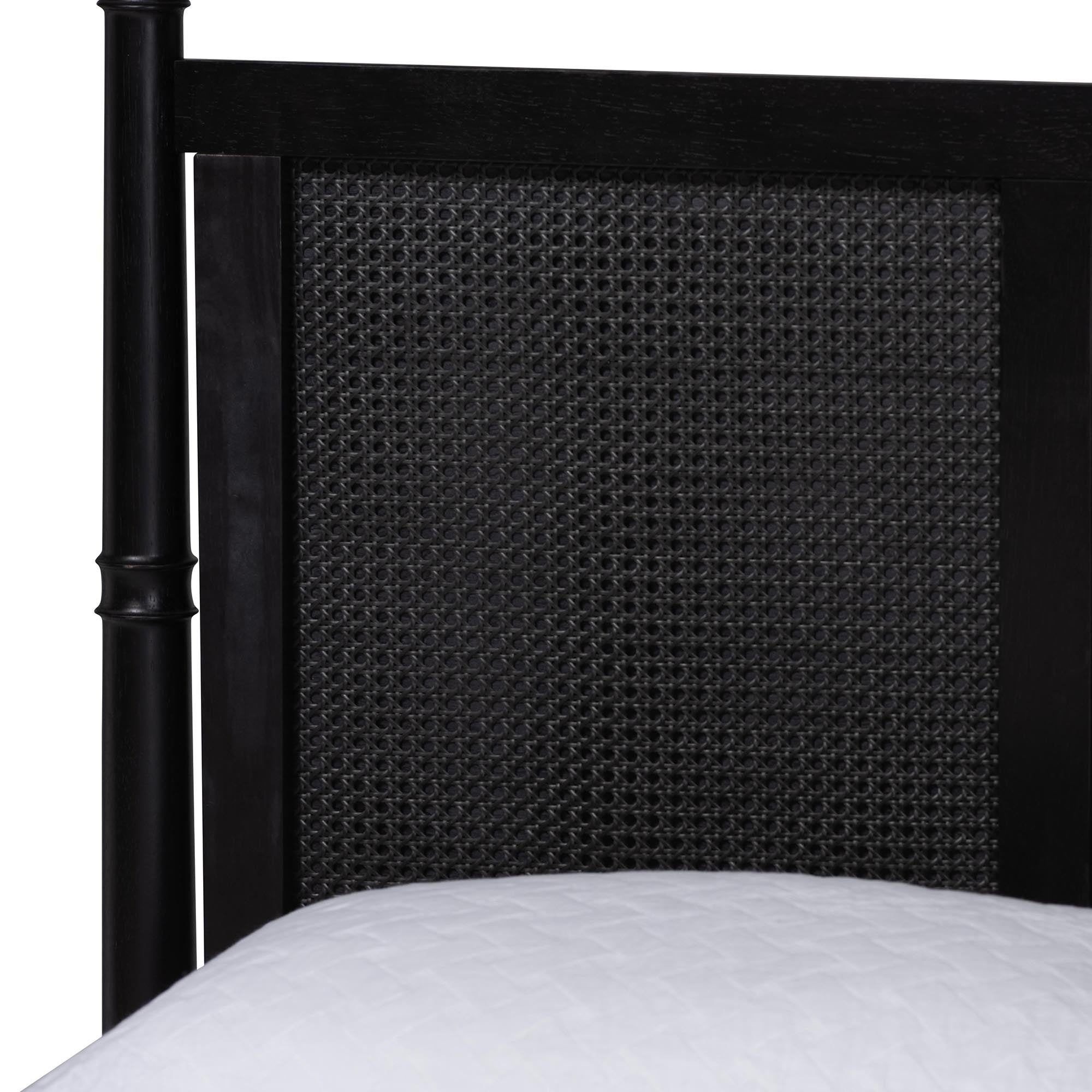 Marisela 4-Piece Bedroom Set - Canopy Bed with Synthetic Rattan Headboard, Matching Dresser and Two Nightstands, Modern Transitional Wood Bedroom Furniture Collection,