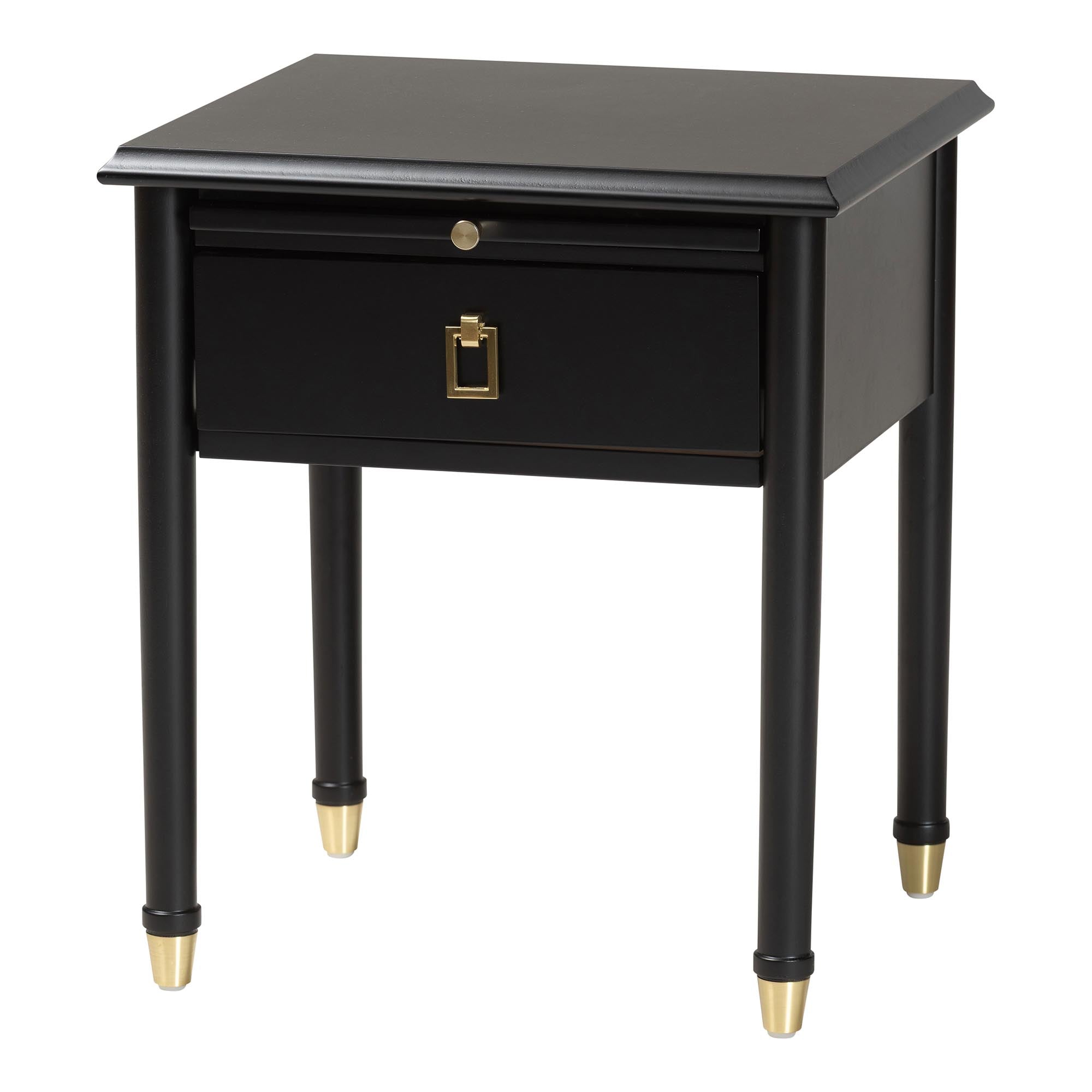Tamra Wood Nightstand with Pullout Shelf - Modern Transitional Bedside Table with Metallic Accents