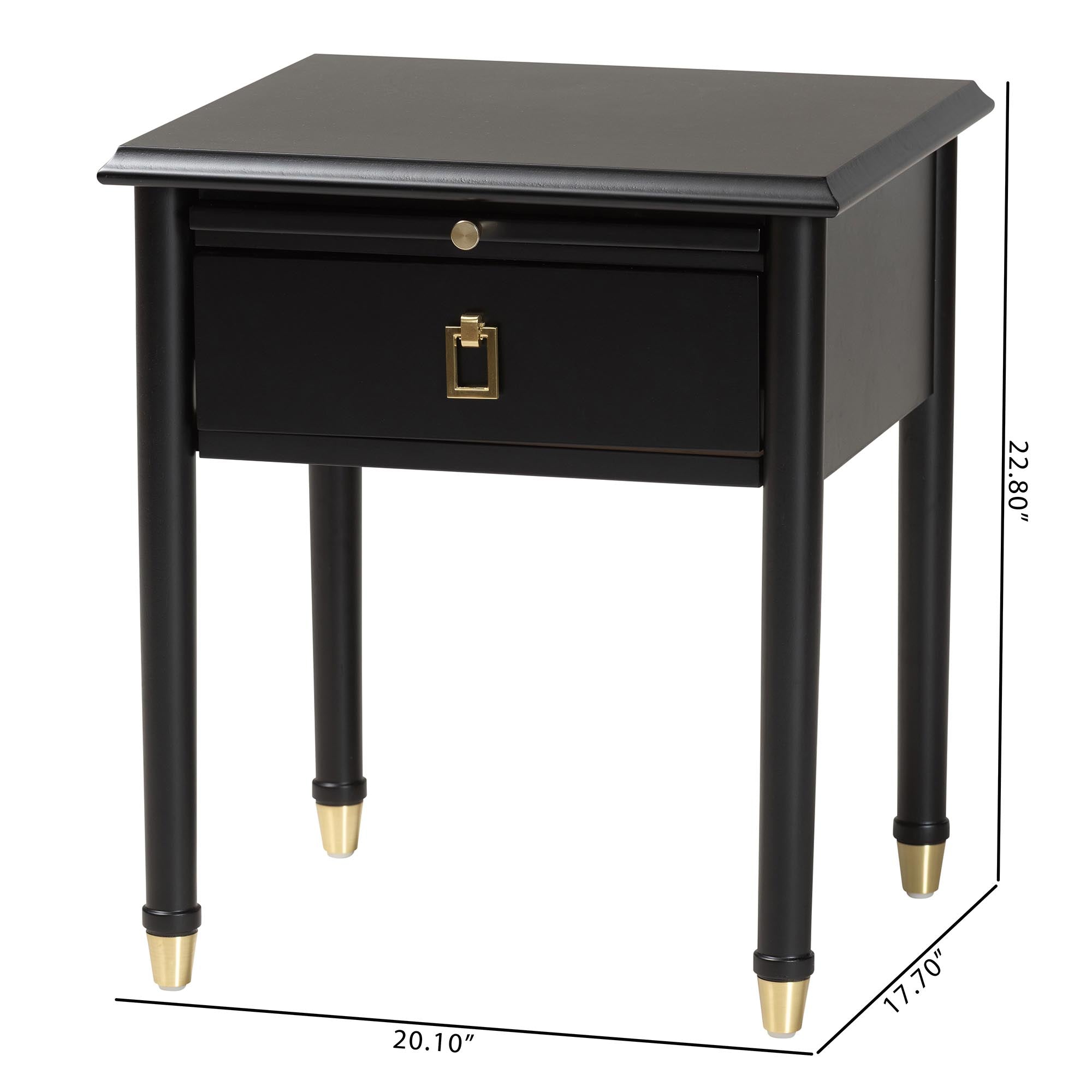 Tamra Wood Nightstand with Pullout Shelf - Modern Transitional Bedside Table with Metallic Accents