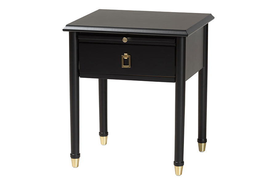 Tamra Wood Nightstand with Pullout Shelf - Modern Transitional Bedside Table with Metallic Accents