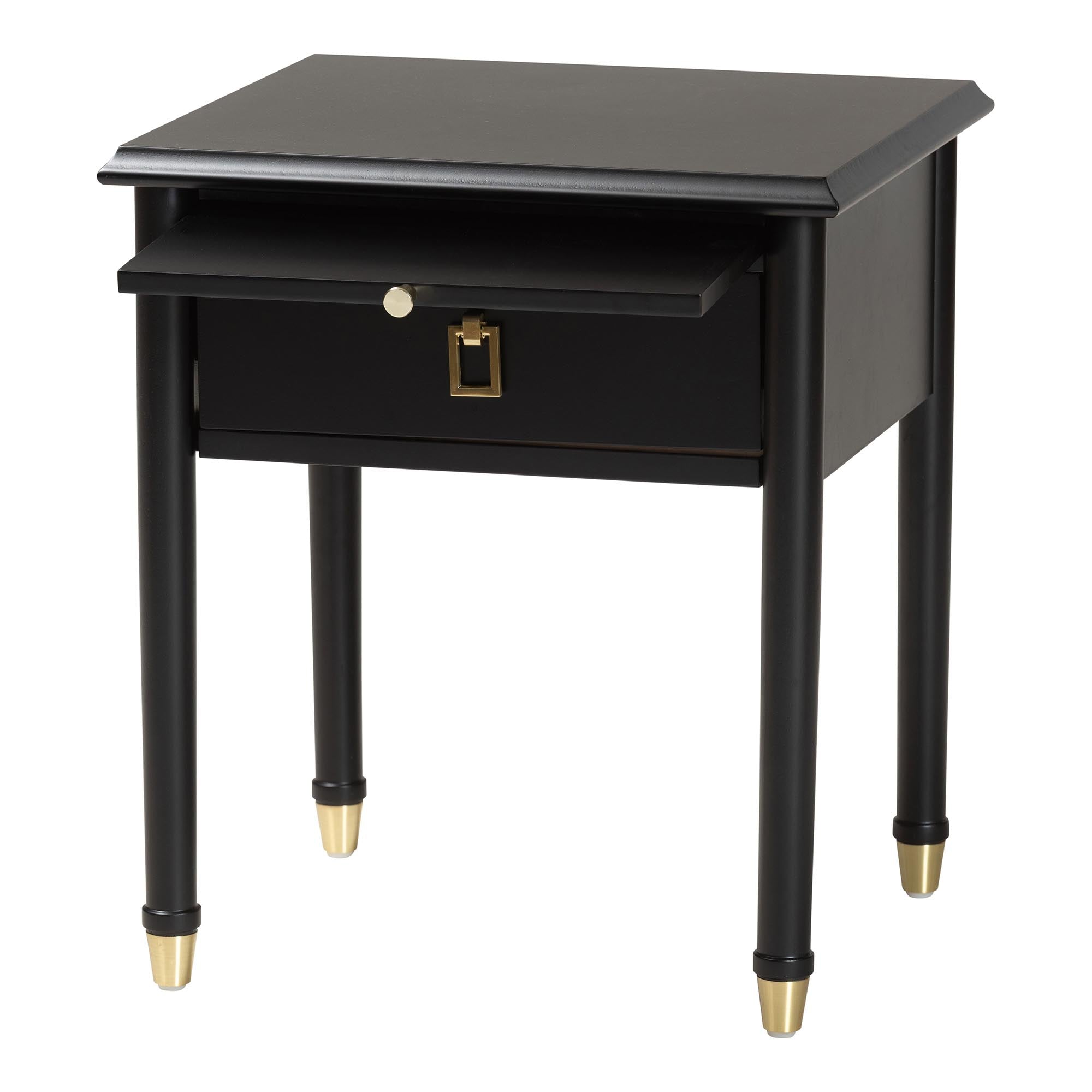 Tamra Wood Nightstand with Pullout Shelf - Modern Transitional Bedside Table with Metallic Accents