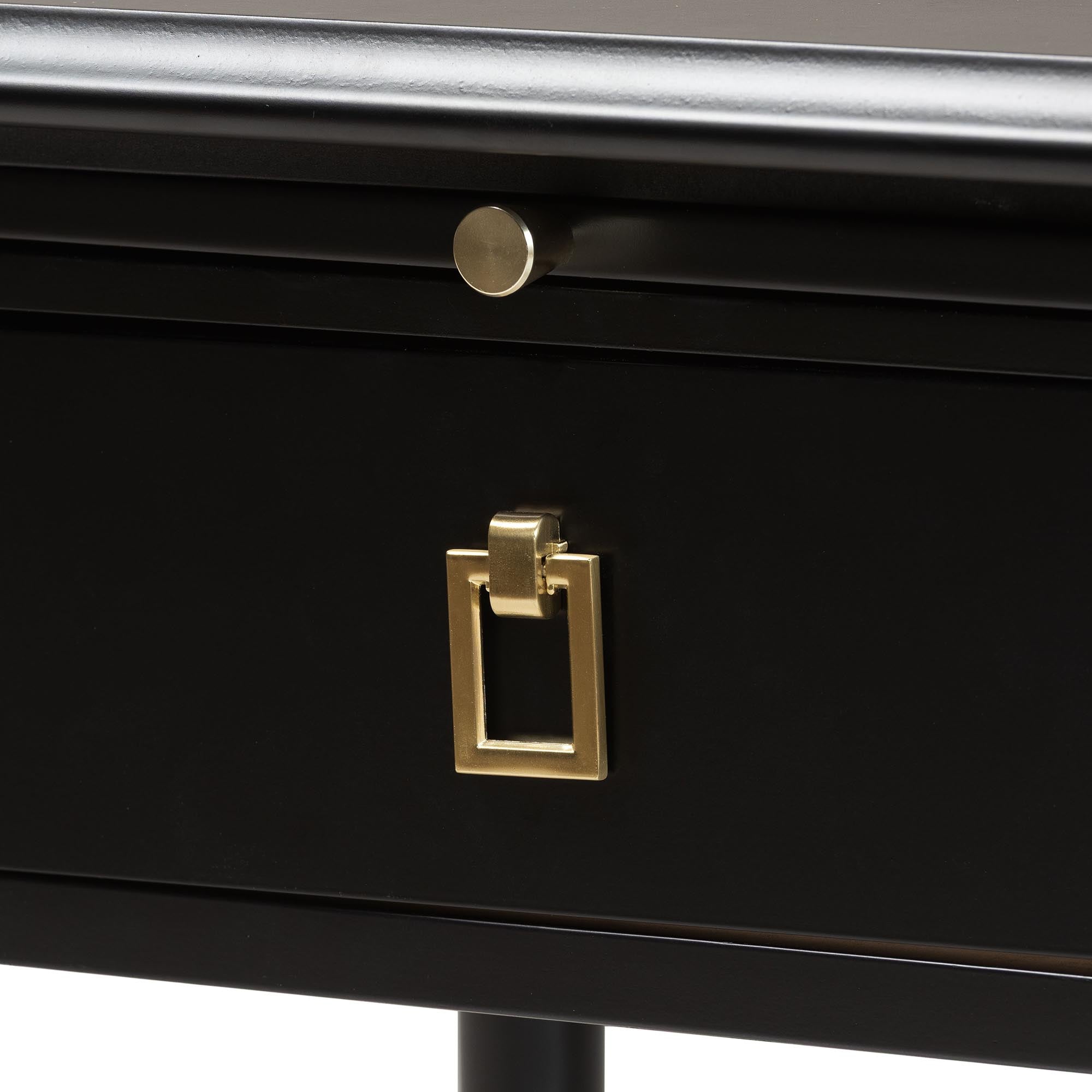 Tamra Wood Nightstand with Pullout Shelf - Modern Transitional Bedside Table with Metallic Accents