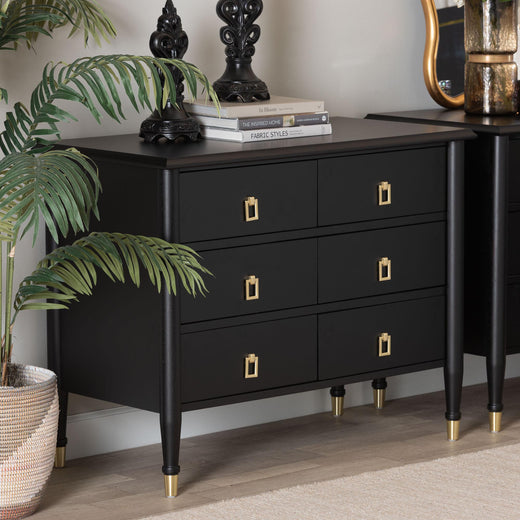 Tamra Wood Chest with Drawers Bedroom Storage Unit with Metallic Accents, 6-Drawer Modern Transitional Bedroom Storage Solution