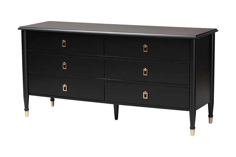 Tamra Wood Dresser with Drawers - Bedroom Storage Unit with Metallic Accents, 6-Drawer Modern Transitional Bedroom Storage Solution
