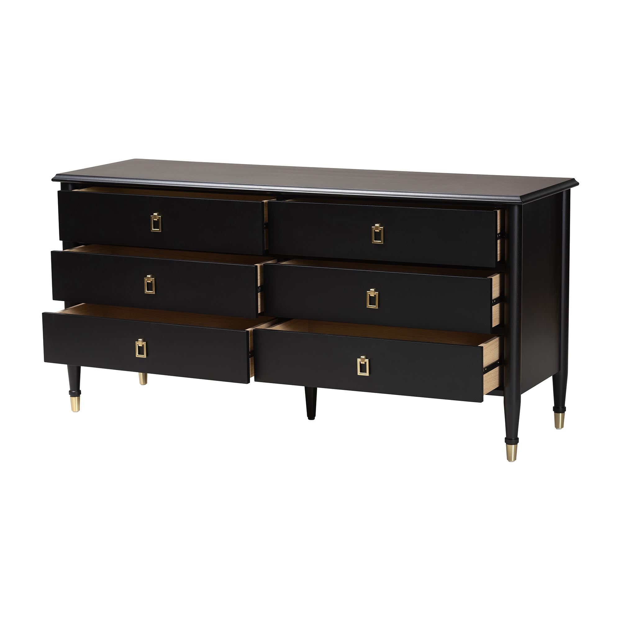 Tamra Wood Dresser with Drawers - Bedroom Storage Unit with Metallic Accents, 6-Drawer Modern Transitional Bedroom Storage Solution