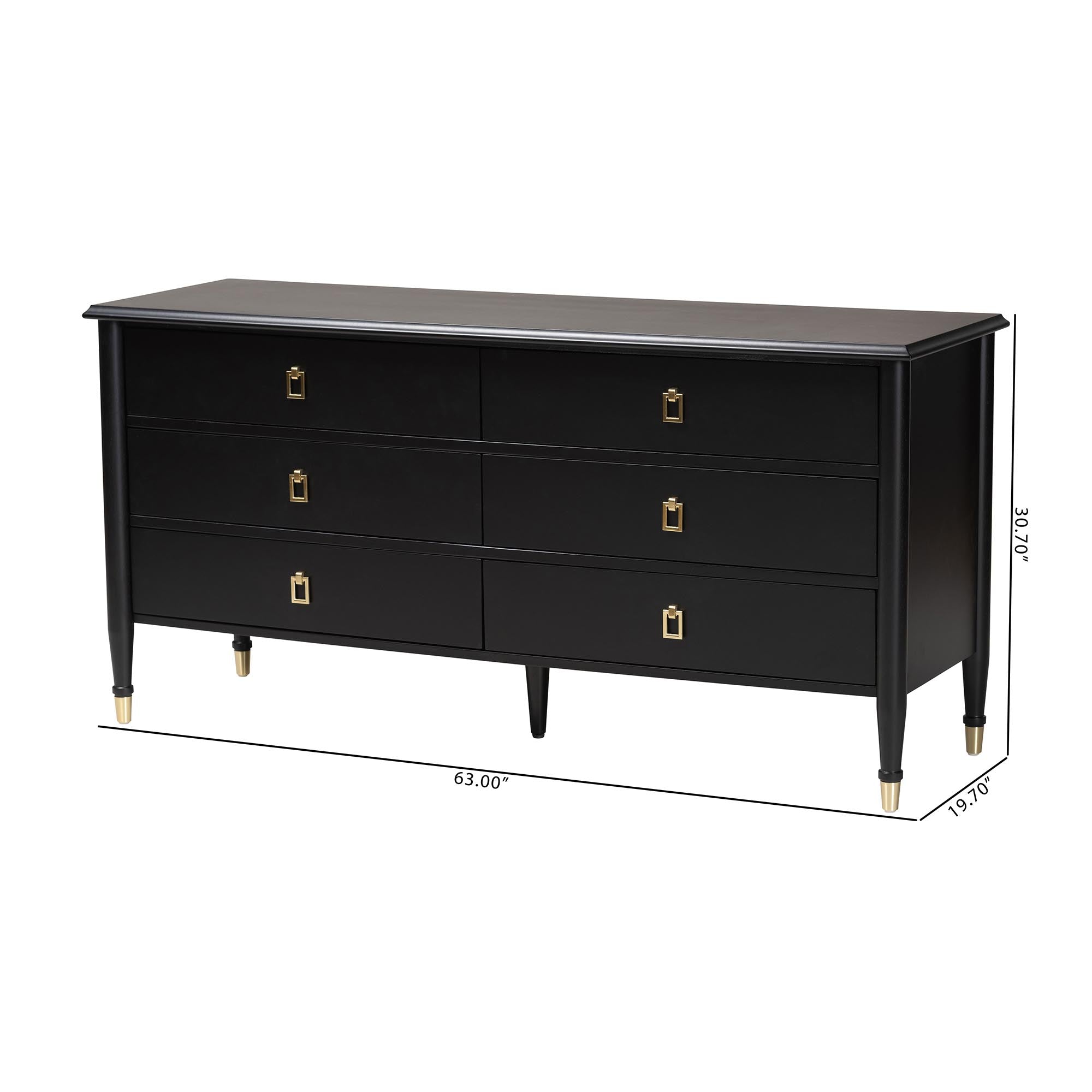 Tamra Wood Dresser with Drawers - Bedroom Storage Unit with Metallic Accents, 6-Drawer Modern Transitional Bedroom Storage Solution