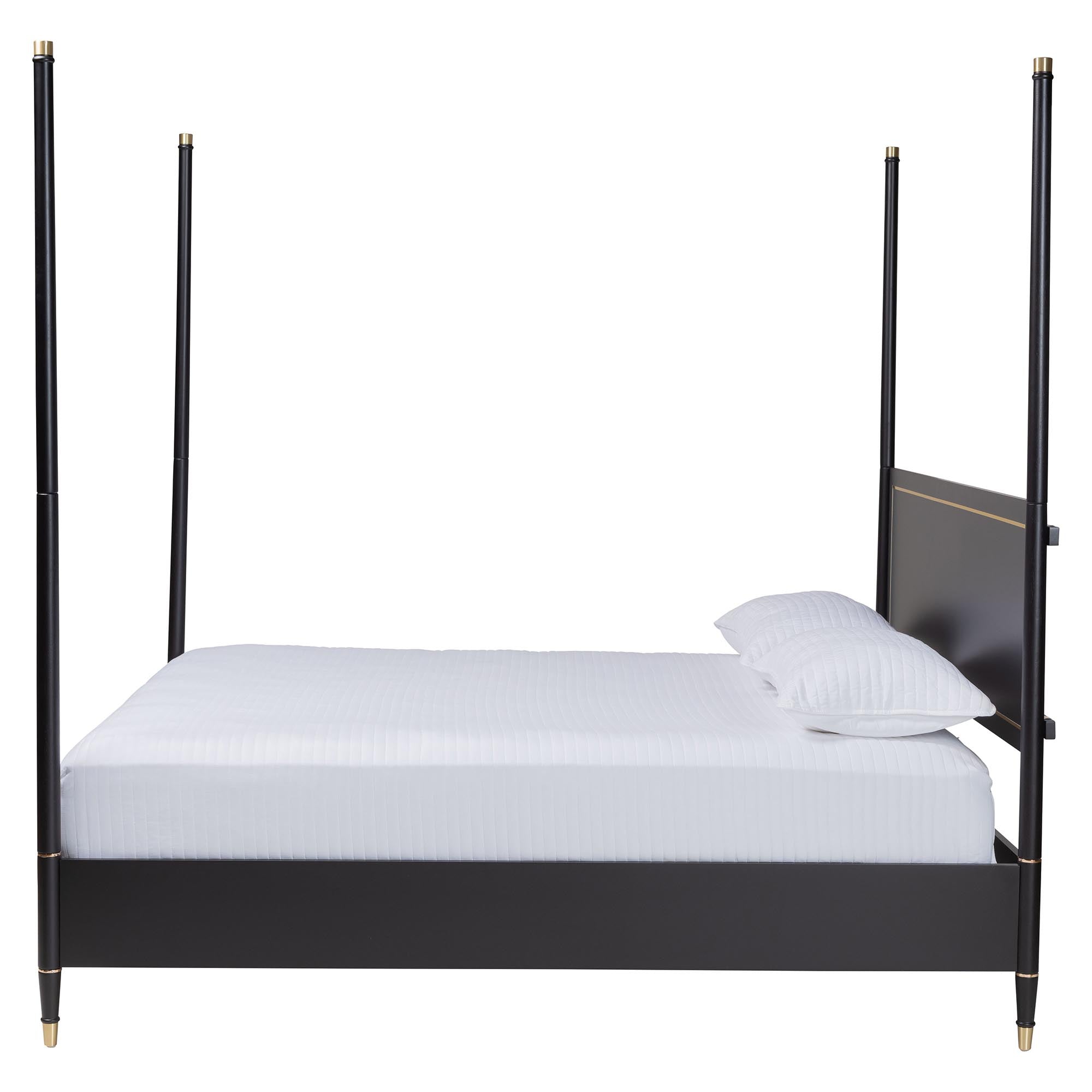 Tamra Four-Poster Platform Bed - Wood Bed Frame with Metallic Trim and Capped Legs, Modern Transitional Bedroom Furniture,