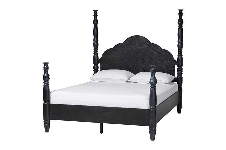 Martino Four-Poster Platform Bed - Sculpted Post Bed Frame with Panel Headboard, Vintage Spindle Bed, ,