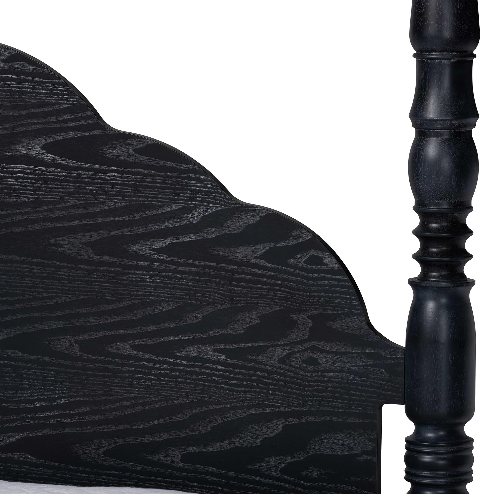 Martino Four-Poster Platform Bed - Sculpted Post Bed Frame with Panel Headboard, Vintage Spindle Bed, ,