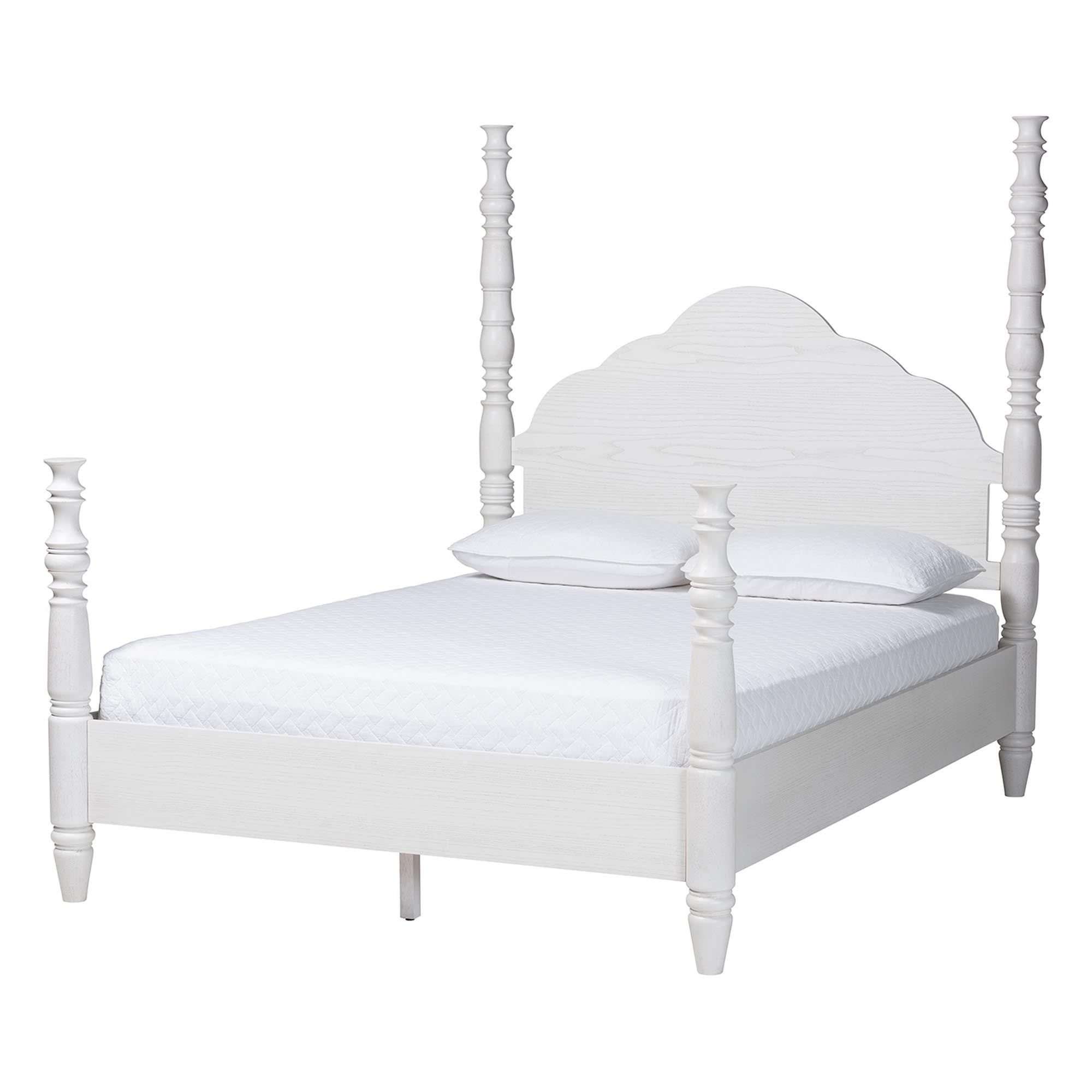 Martino Four-Poster Platform Bed - Sculpted Post Bed Frame with Panel Headboard, Vintage Spindle Bed, ,