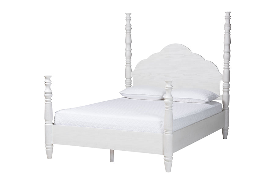 Martino Four-Poster Platform Bed - Sculpted Post Bed Frame with Panel Headboard, Vintage Spindle Bed, ,