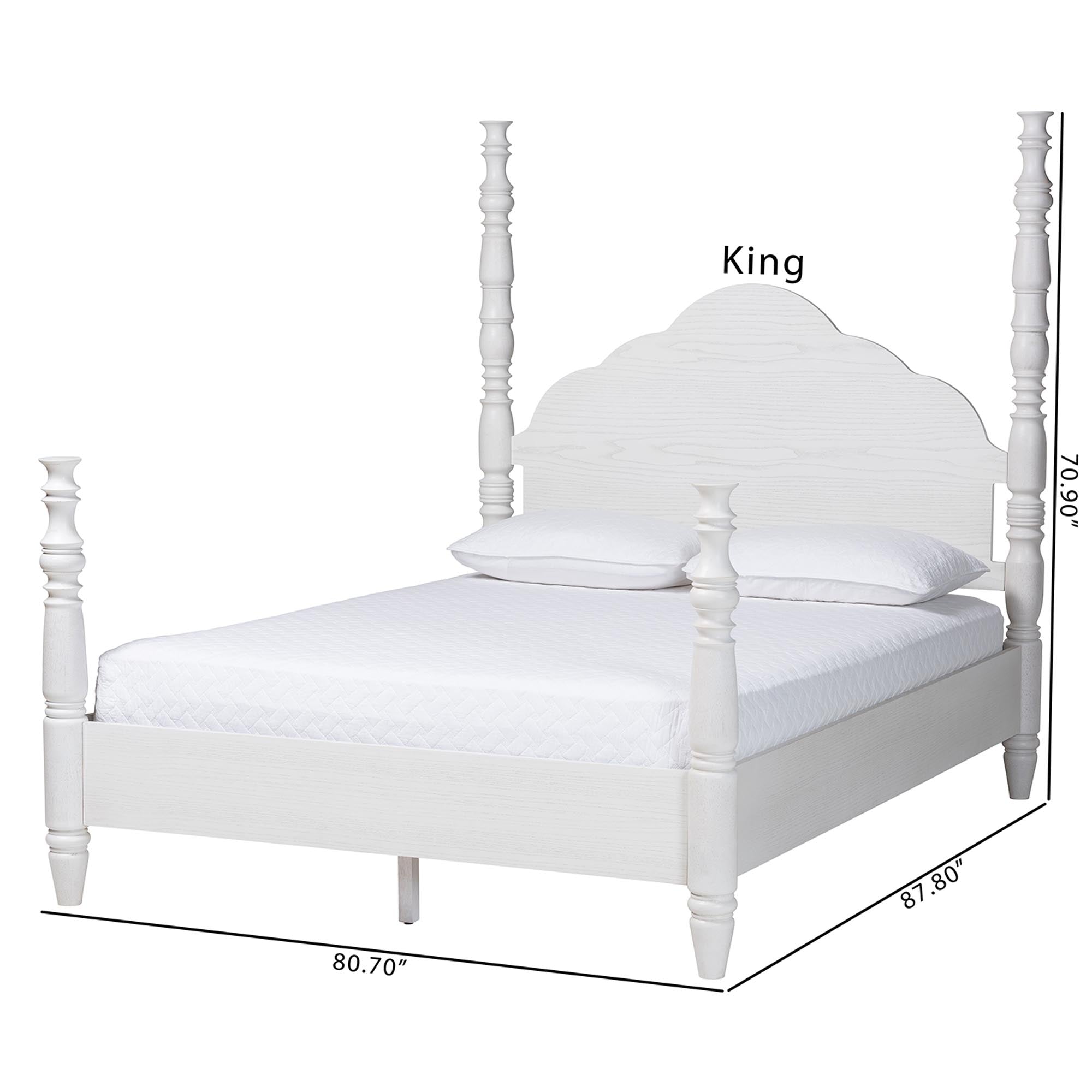 Martino Four-Poster Platform Bed - Sculpted Post Bed Frame with Panel Headboard, Vintage Spindle Bed, ,