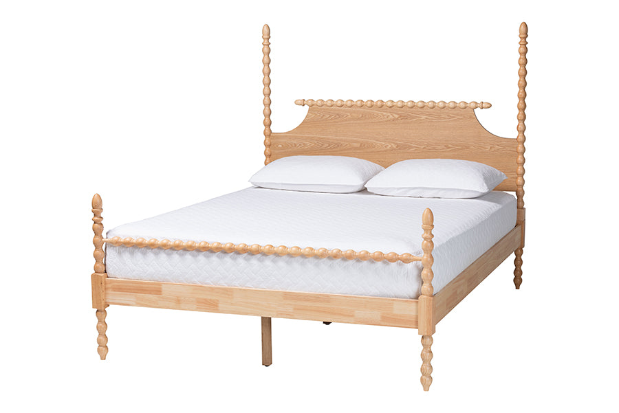 Caliana Bobbin Four-Poster Platform Bed - Wooden Bed Frame with Turned Spindle Posts and Panel Headboard, Vintage-Inspired Bedroom Furniture, ,
