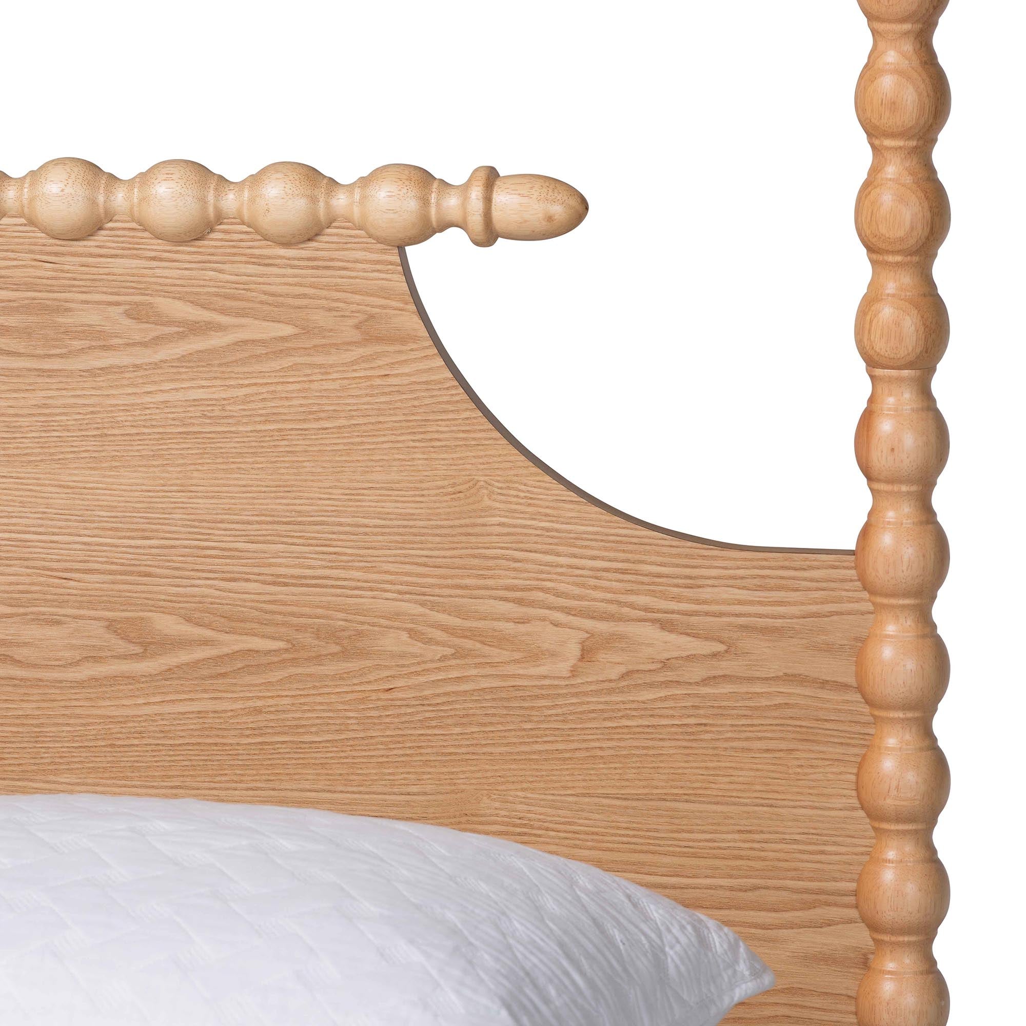 Caliana Bobbin Four-Poster Platform Bed - Wooden Bed Frame with Turned Spindle Posts and Panel Headboard, Vintage-Inspired Bedroom Furniture, ,