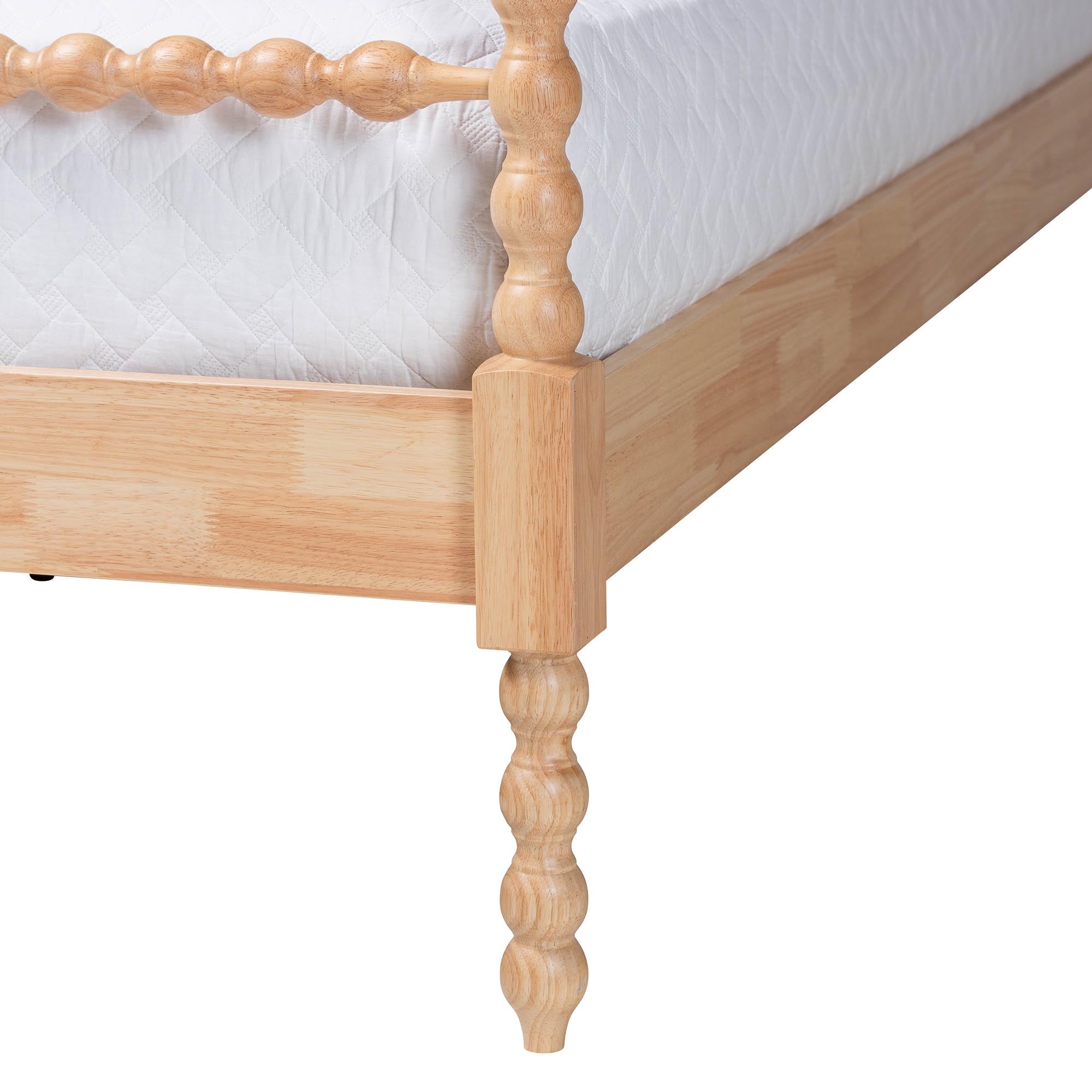 Caliana Bobbin Four-Poster Platform Bed - Wooden Bed Frame with Turned Spindle Posts and Panel Headboard, Vintage-Inspired Bedroom Furniture, ,
