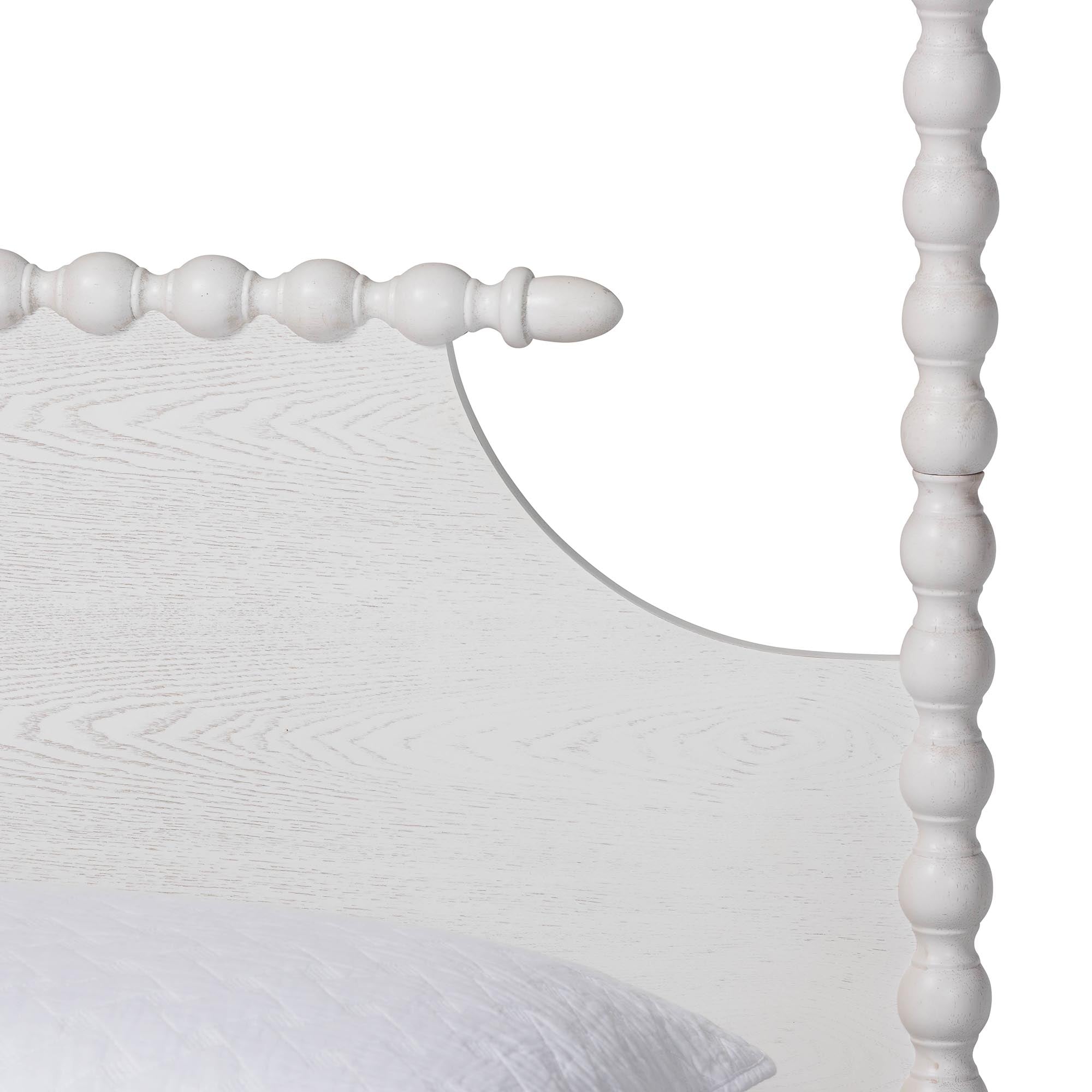 Caliana Bobbin Four-Poster Platform Bed - Wooden Bed Frame with Turned Spindle Posts and Panel Headboard, Vintage-Inspired Bedroom Furniture, ,