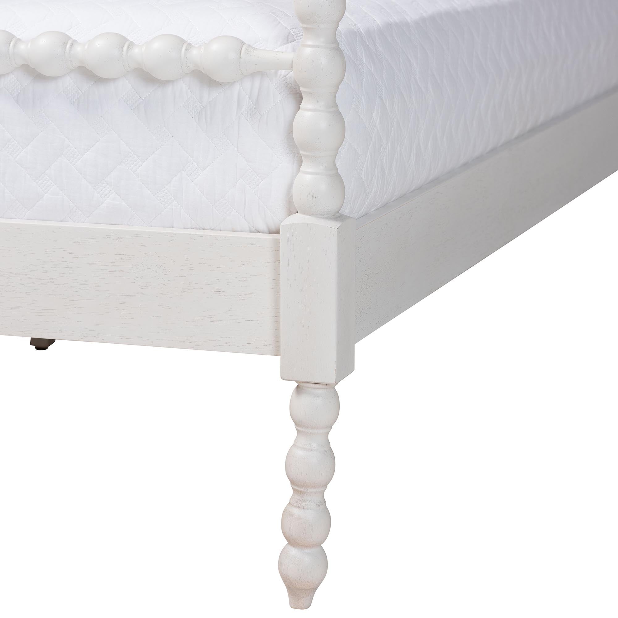 Caliana Bobbin Four-Poster Platform Bed - Wooden Bed Frame with Turned Spindle Posts and Panel Headboard, Vintage-Inspired Bedroom Furniture, ,