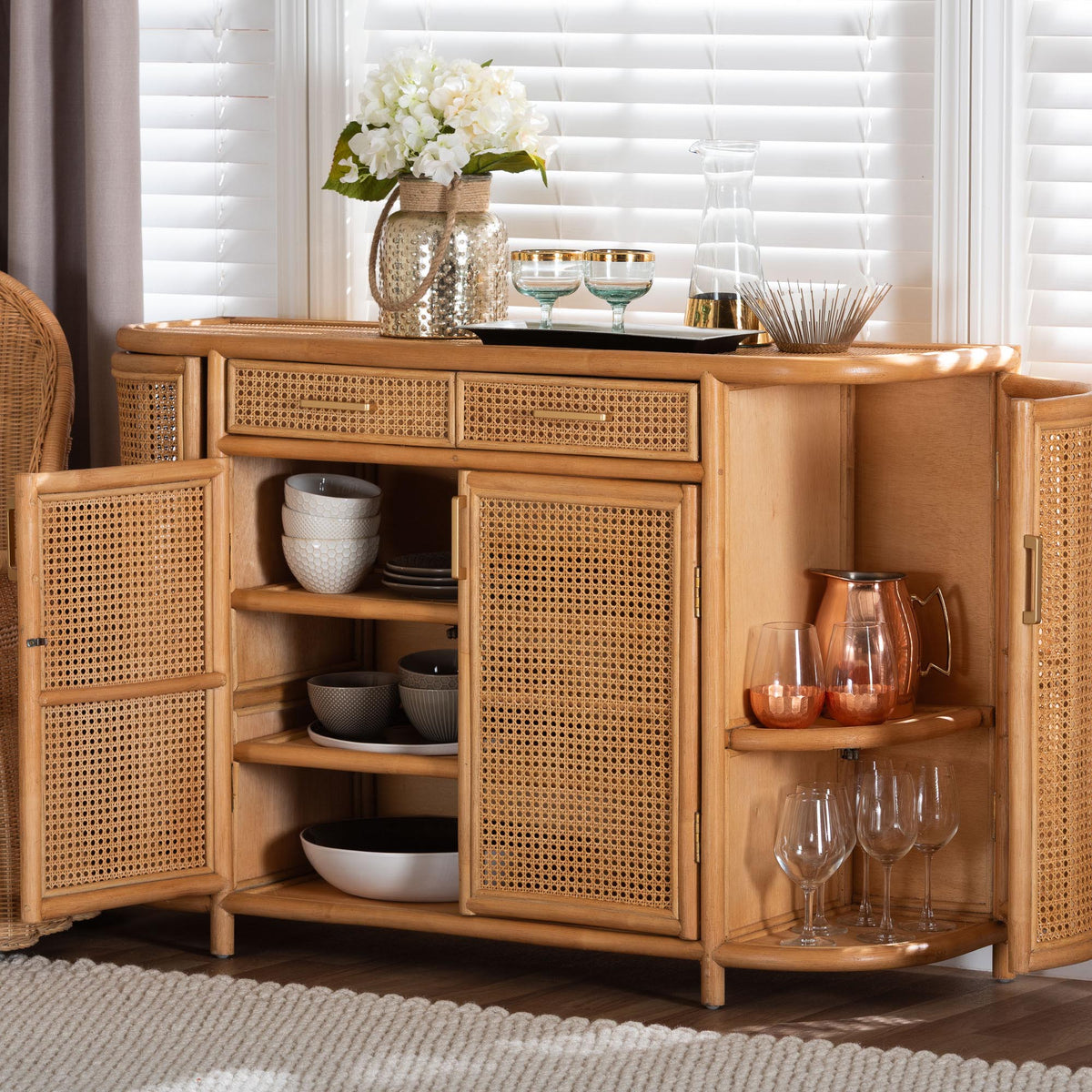 Bali & Pari McKenna Rattan Sideboard Handwoven Wicker Buffet