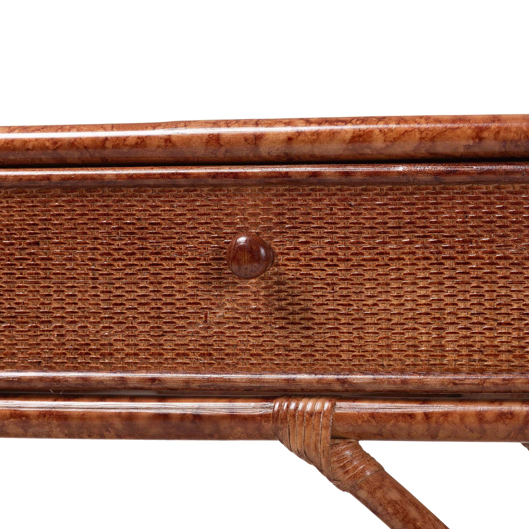 bali & pari Brier Marbled Tortoise Rattan Console Table - Handcrafted Accent Table with 3-Drawers and Lower Shelf, Coastal Boho Style for Entryway, Hallway, or Living Room