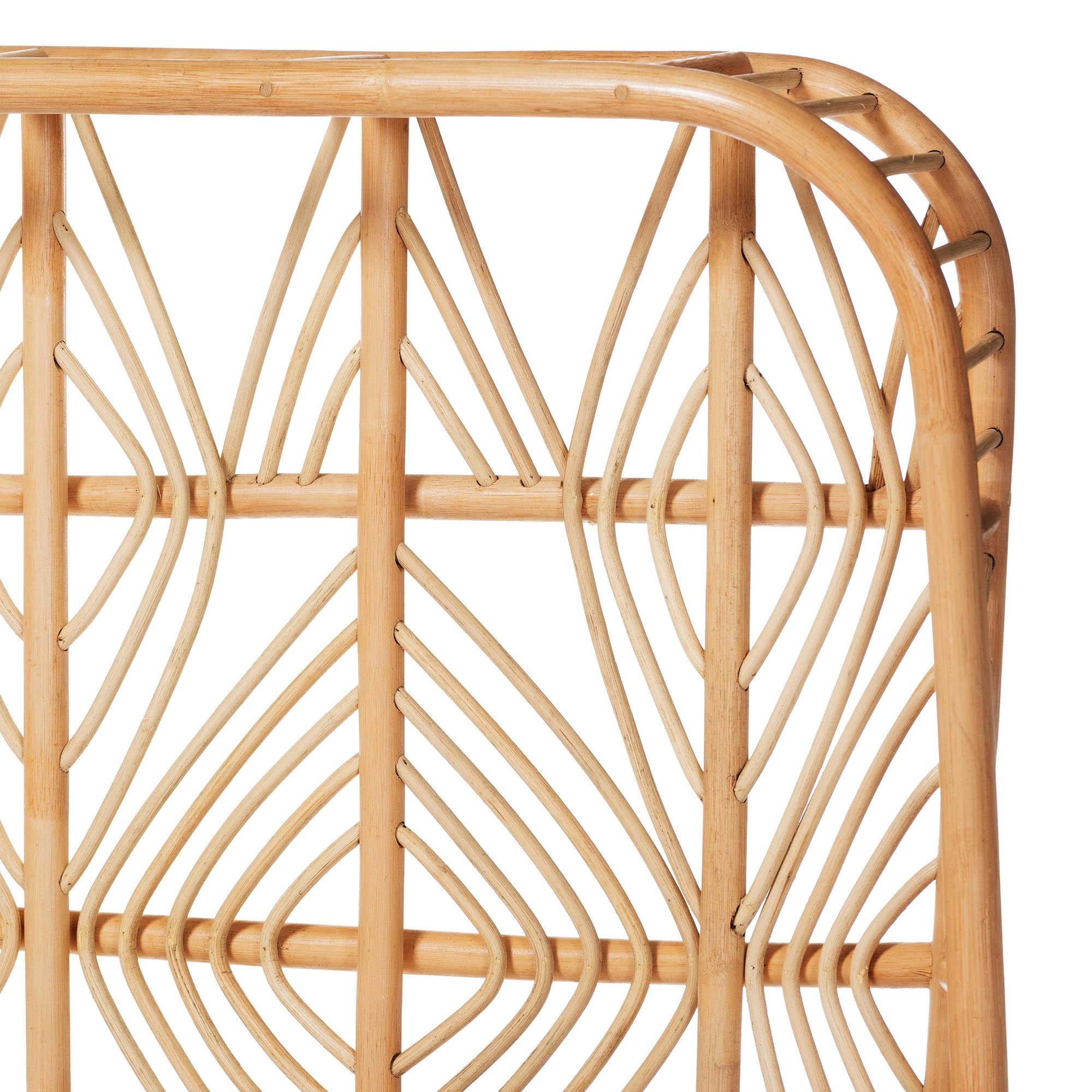 bali & pari Hadley Rattan Bed Frame with Openwork Geometry Headboard and Footboard, Tropical Coastal Boho Bedroom Furniture,