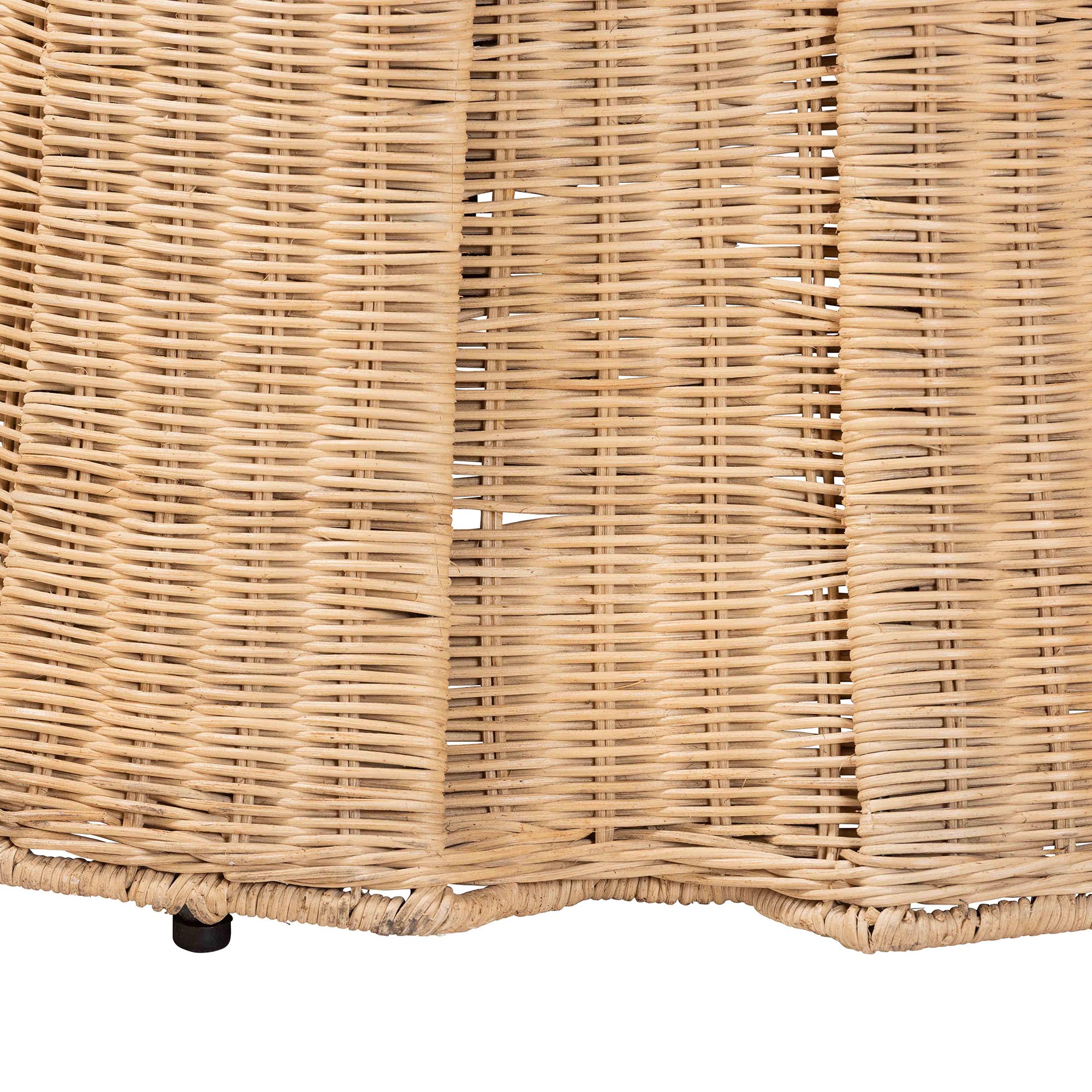 bali & pari Ying Round Rattan Ottoman with Cushion - Handwoven Wicker Pleated Skirt Accent Coffee Table or Extra Seating for Living Room or Sunroom, Large