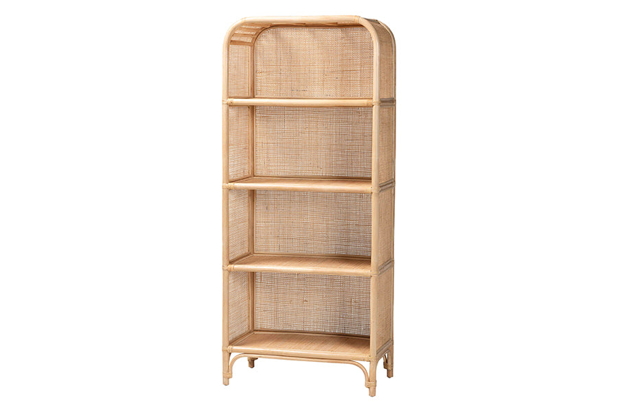 bali & pari Chusi Rattan Decorative Shelf - Handwoven Cane Display Unit with Arched Top, Boho Coastal Storage Rack for Living Room or Bedroom