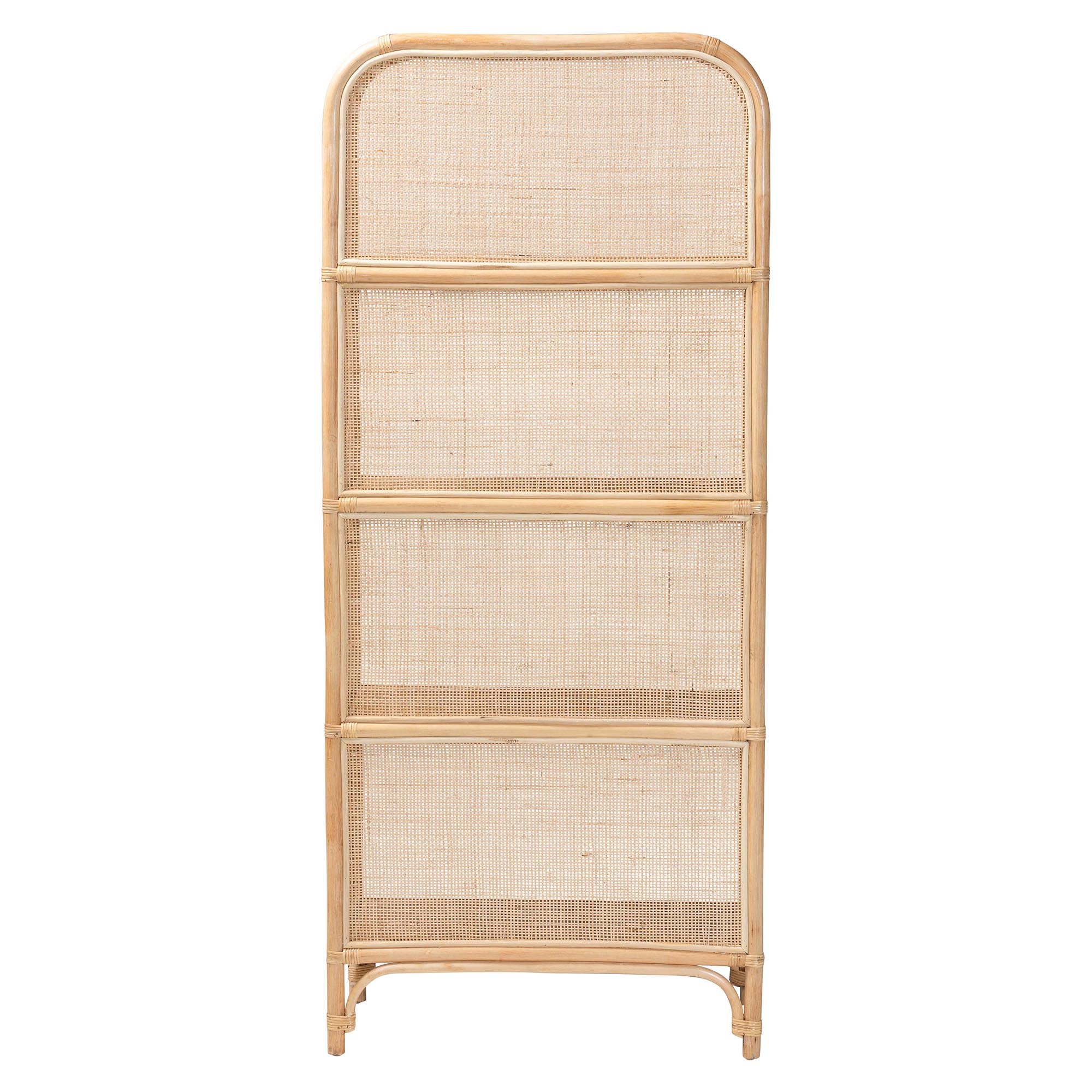 bali & pari Chusi Rattan Decorative Shelf - Handwoven Cane Display Unit with Arched Top, Boho Coastal Storage Rack for Living Room or Bedroom