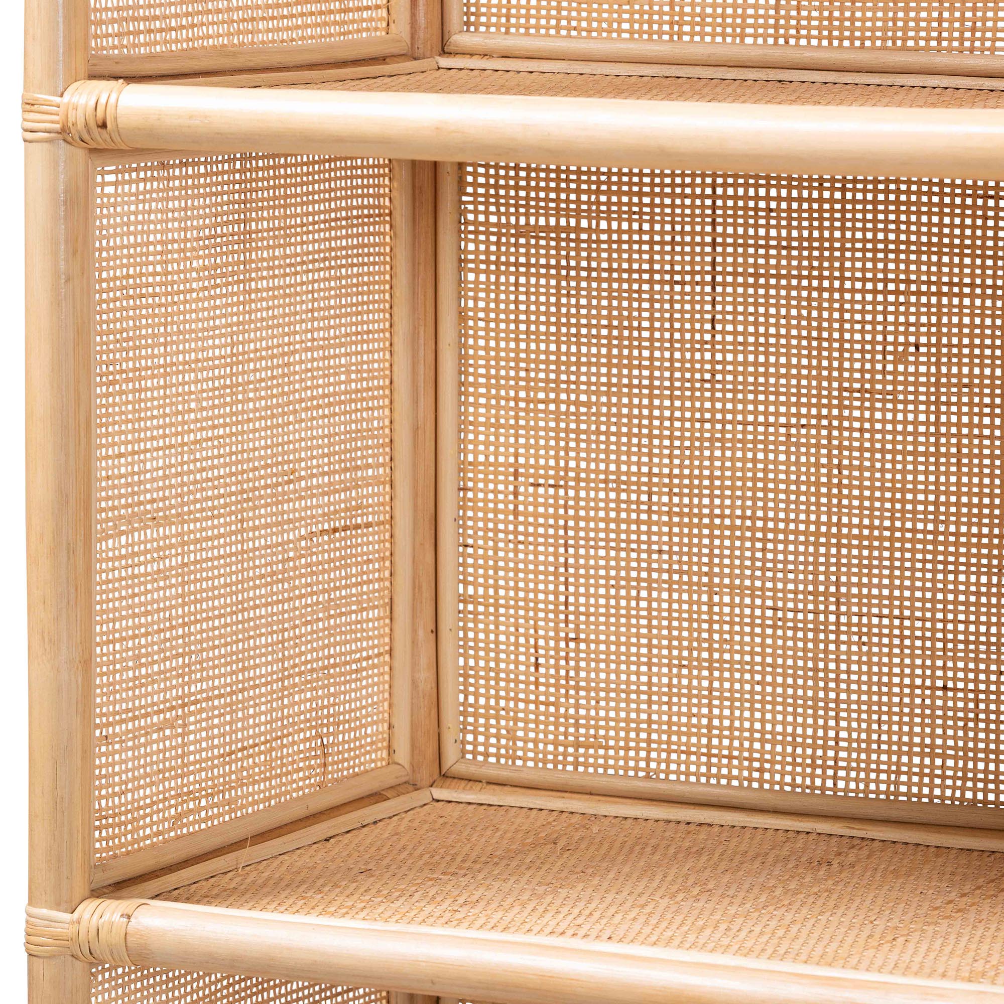 bali & pari Chusi Rattan Decorative Shelf - Handwoven Cane Display Unit with Arched Top, Boho Coastal Storage Rack for Living Room or Bedroom