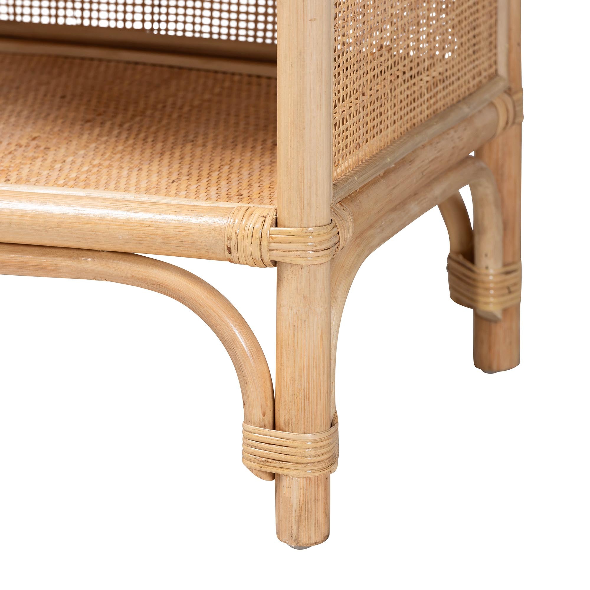 bali & pari Chusi Rattan Decorative Shelf - Handwoven Cane Display Unit with Arched Top, Boho Coastal Storage Rack for Living Room or Bedroom