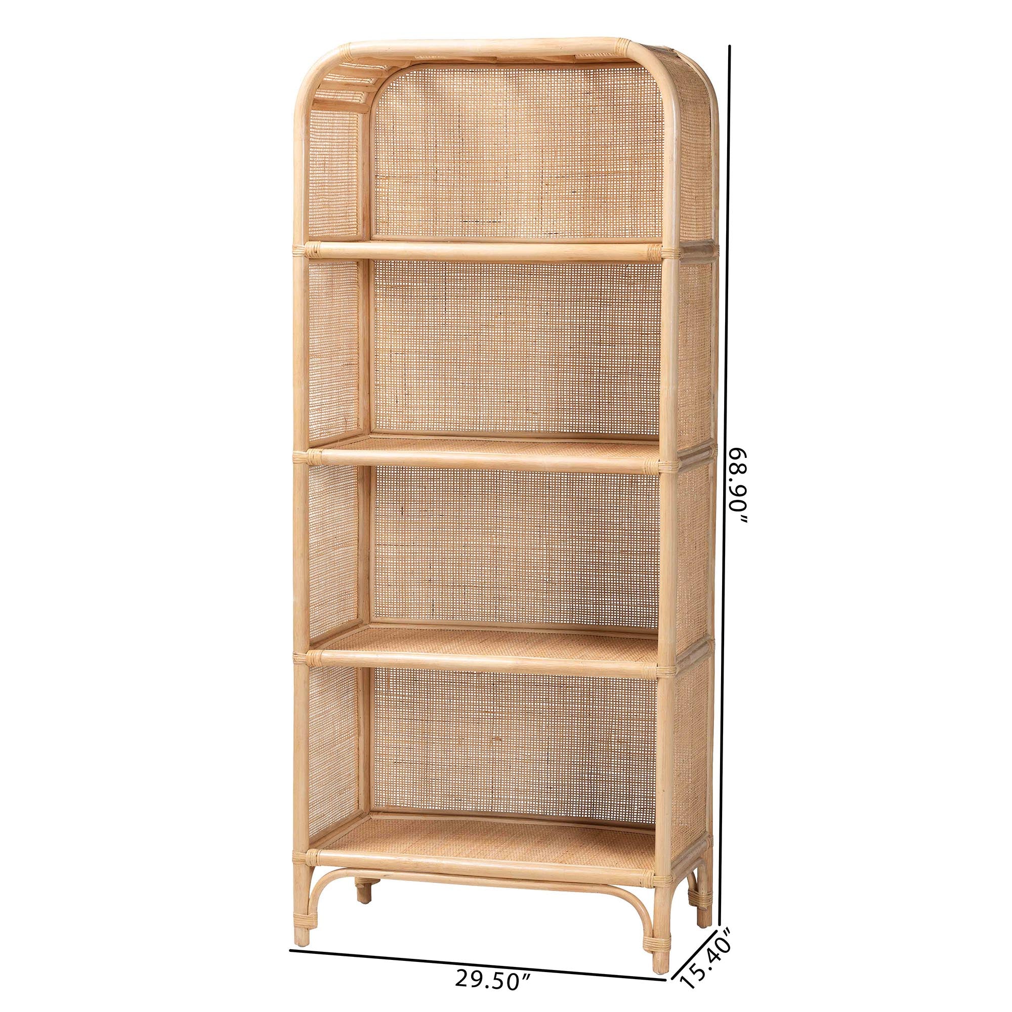 bali & pari Chusi Rattan Decorative Shelf - Handwoven Cane Display Unit with Arched Top, Boho Coastal Storage Rack for Living Room or Bedroom